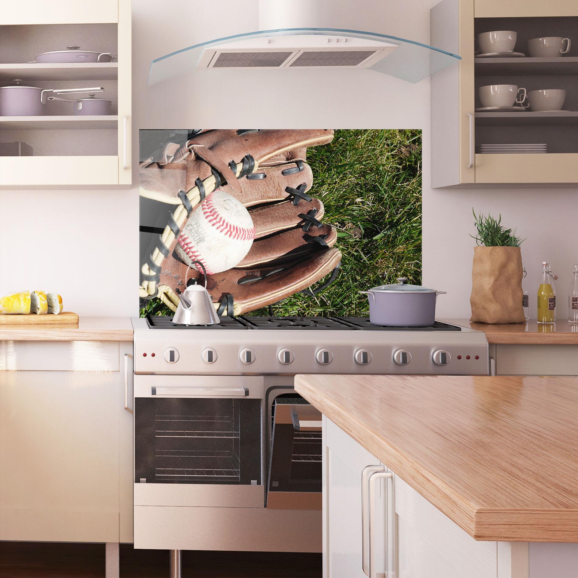 Küchenrückwand Glas Brown Baseball Glove mockup 1