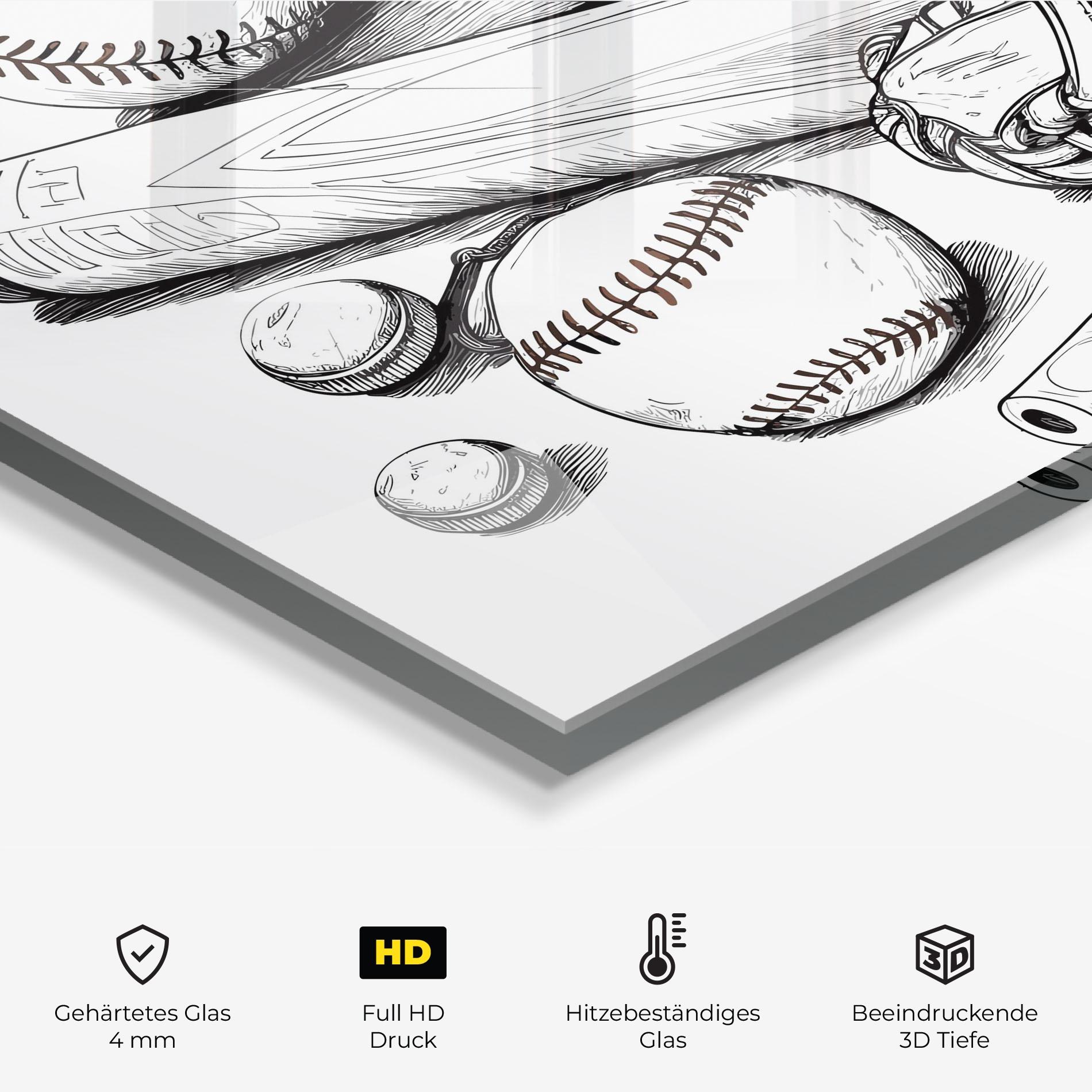 Küchenrückwand Glas Baseball Balls Line mockup 2