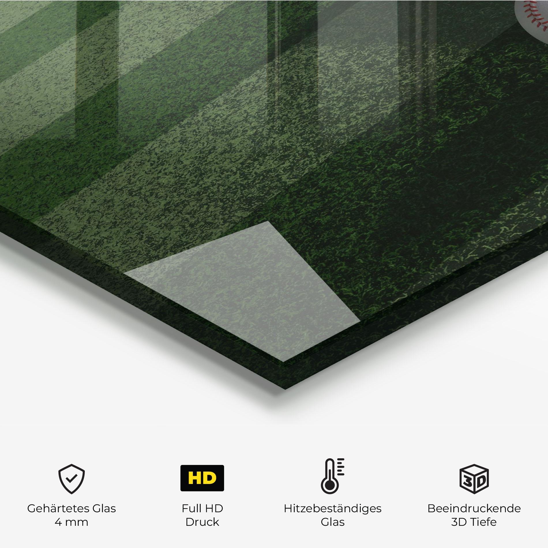 Küchenrückwand Glas Baseball Balls On Grass mockup 2