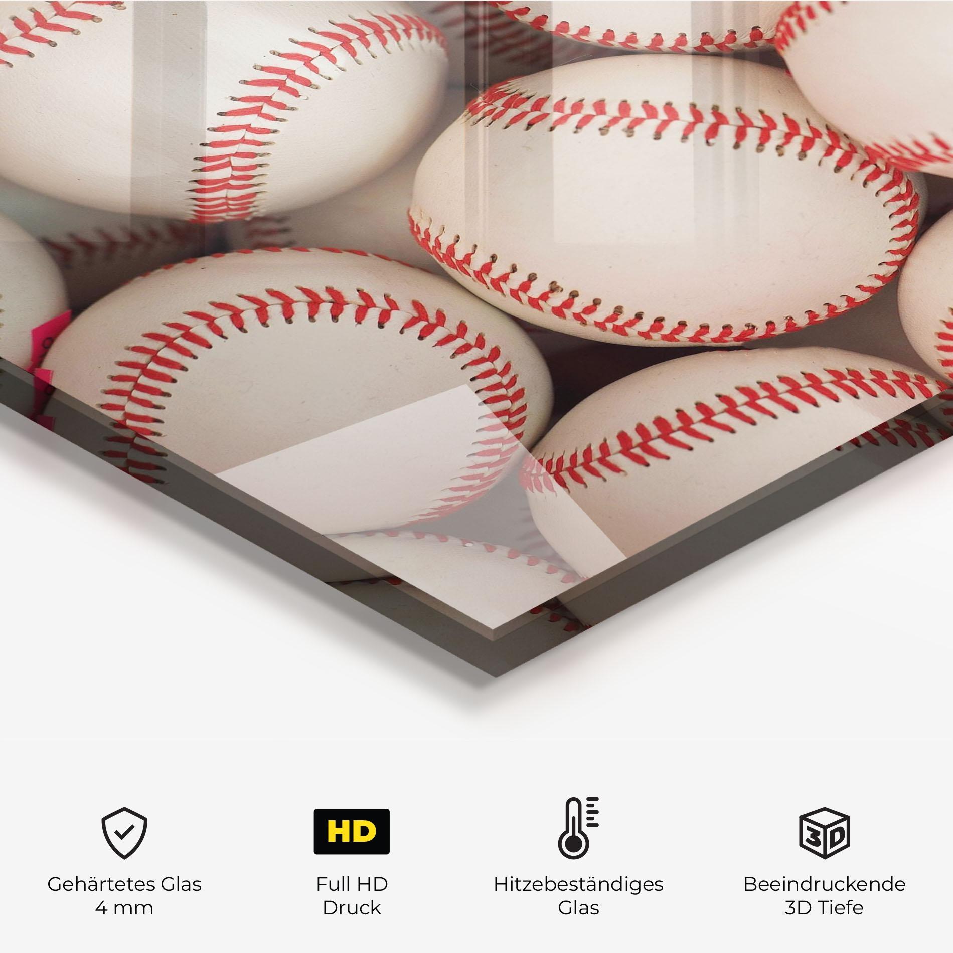 Küchenrückwand Glas Baseball Balls Stack mockup 2