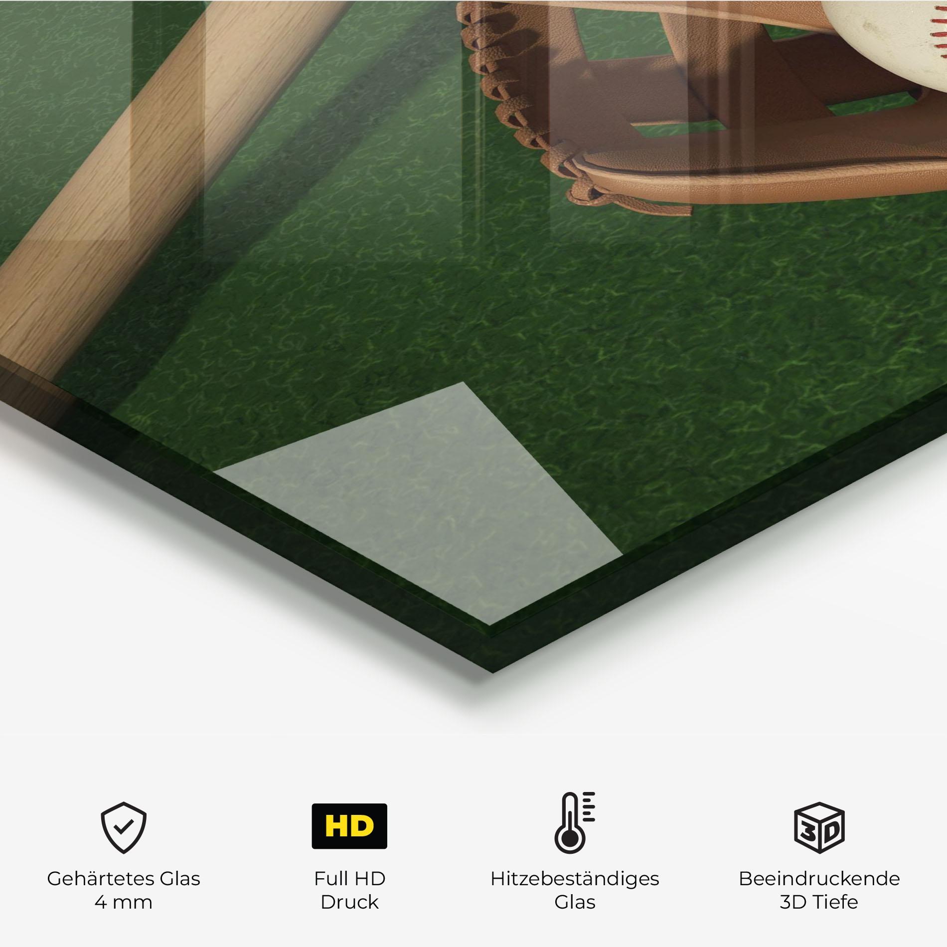 Küchenrückwand Glas Baseball Glove On Green mockup 2