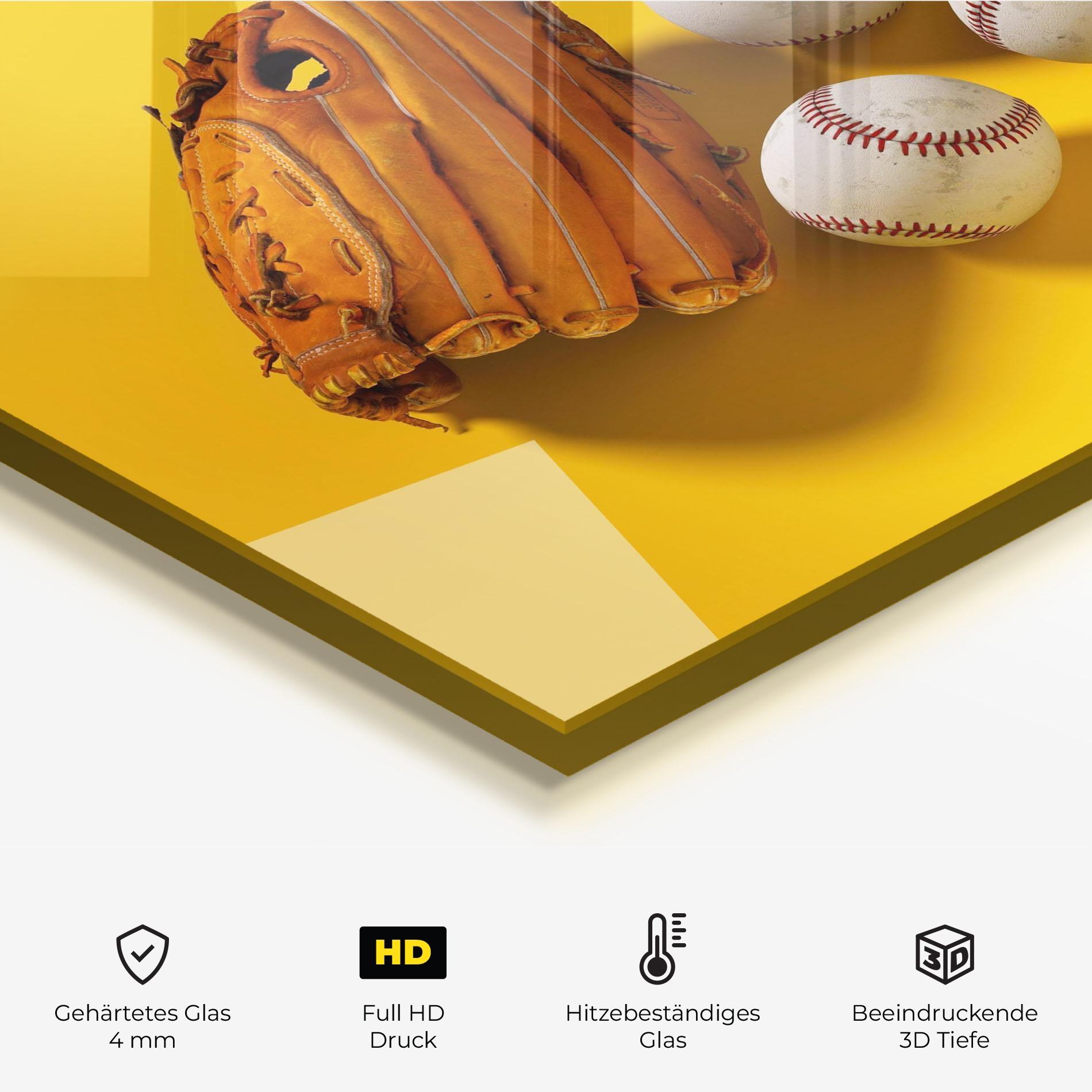 Küchenrückwand Glas Baseball Set On Yellow mockup 2