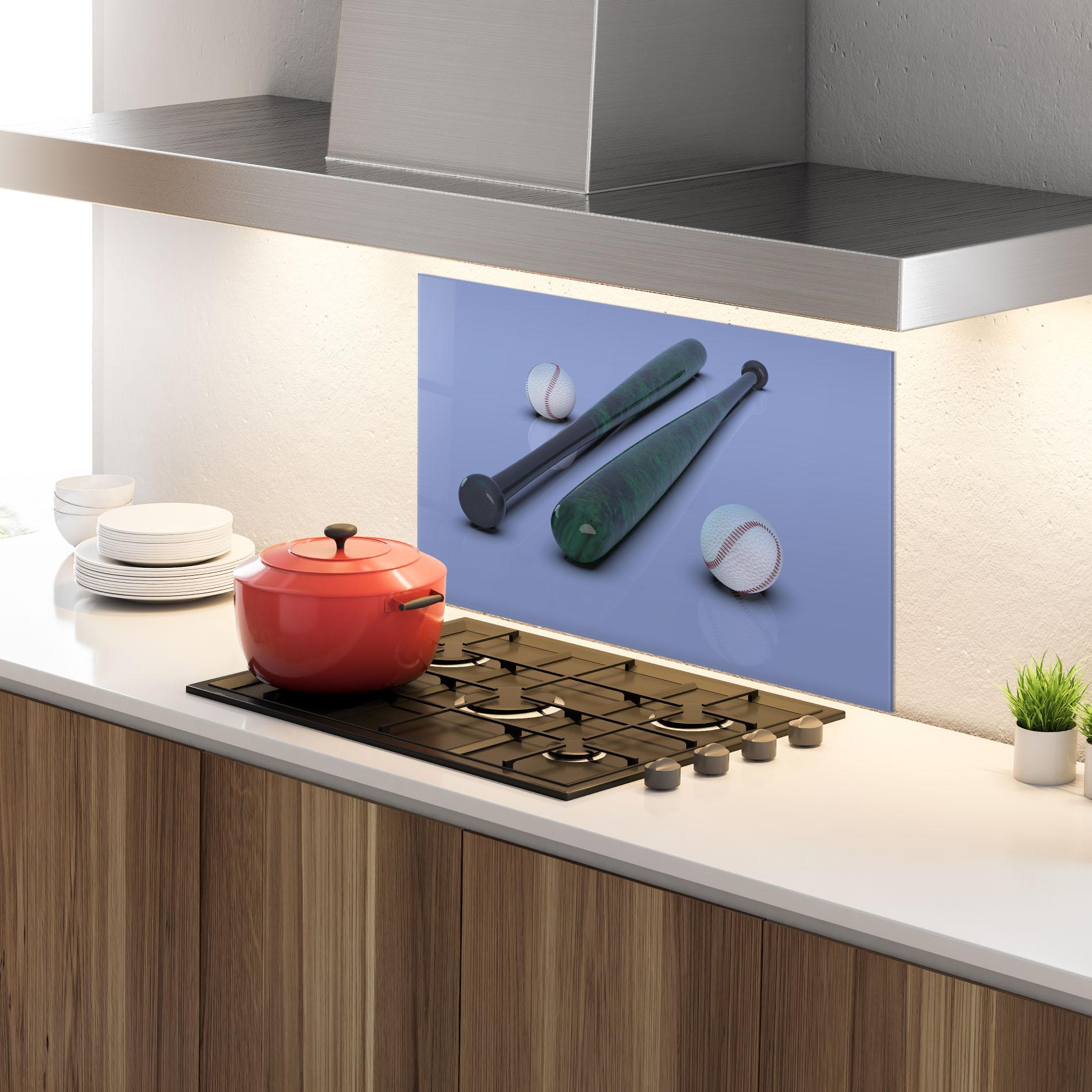 Küchenrückwand Glas Baseball Ball On Purple mockup 4