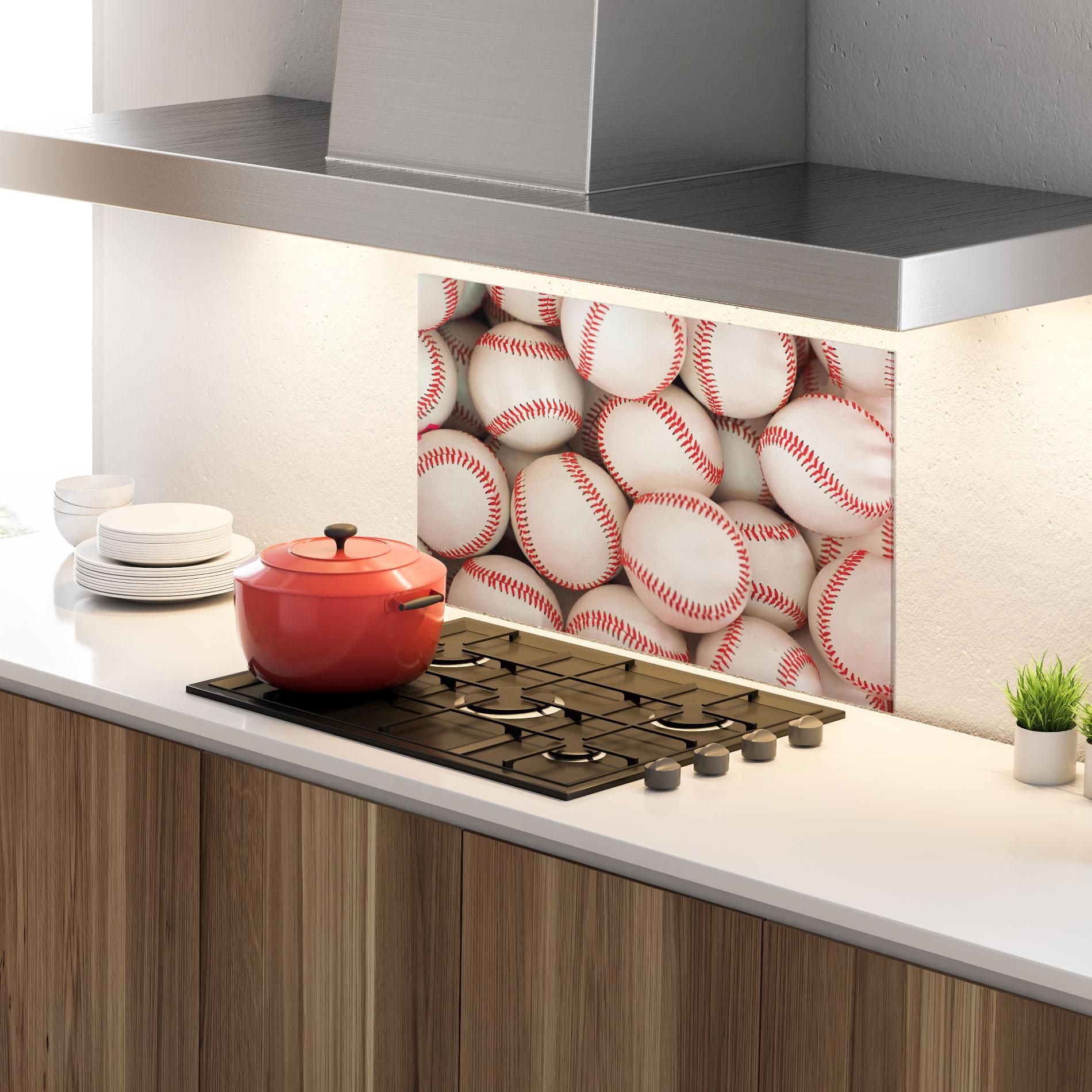 Küchenrückwand Glas Baseball Balls Stack mockup 4