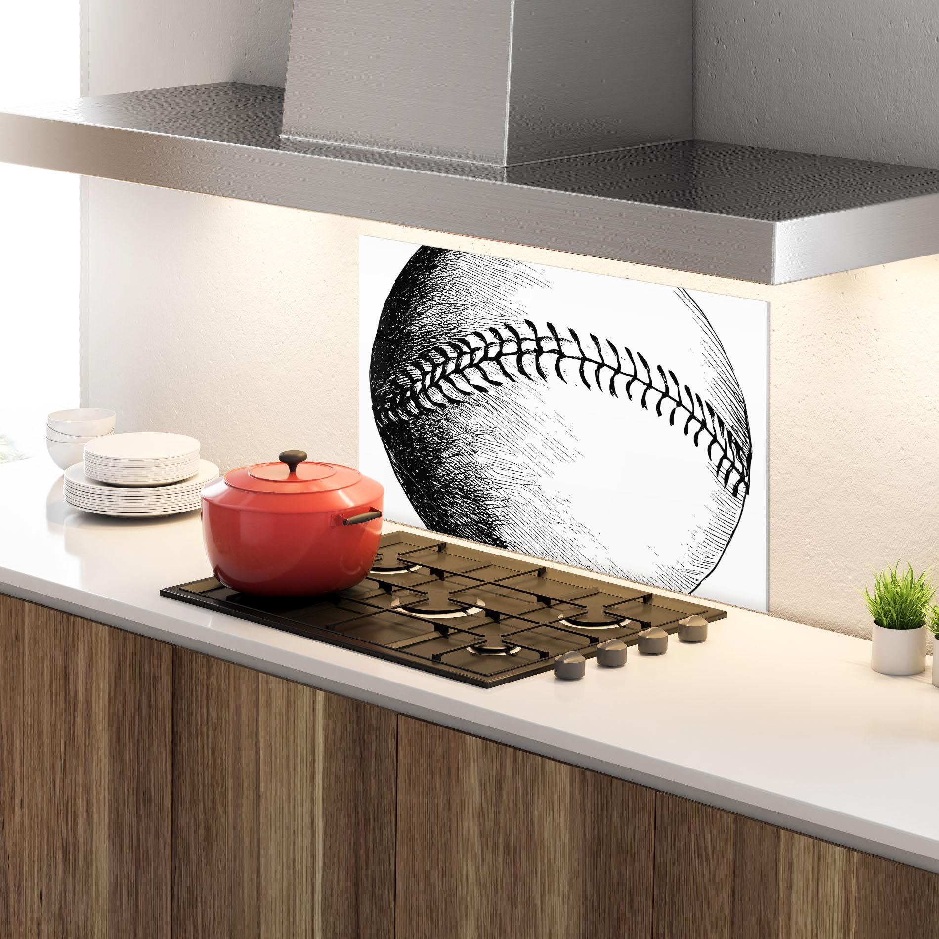 Küchenrückwand Glas Baseball Black Line mockup 4
