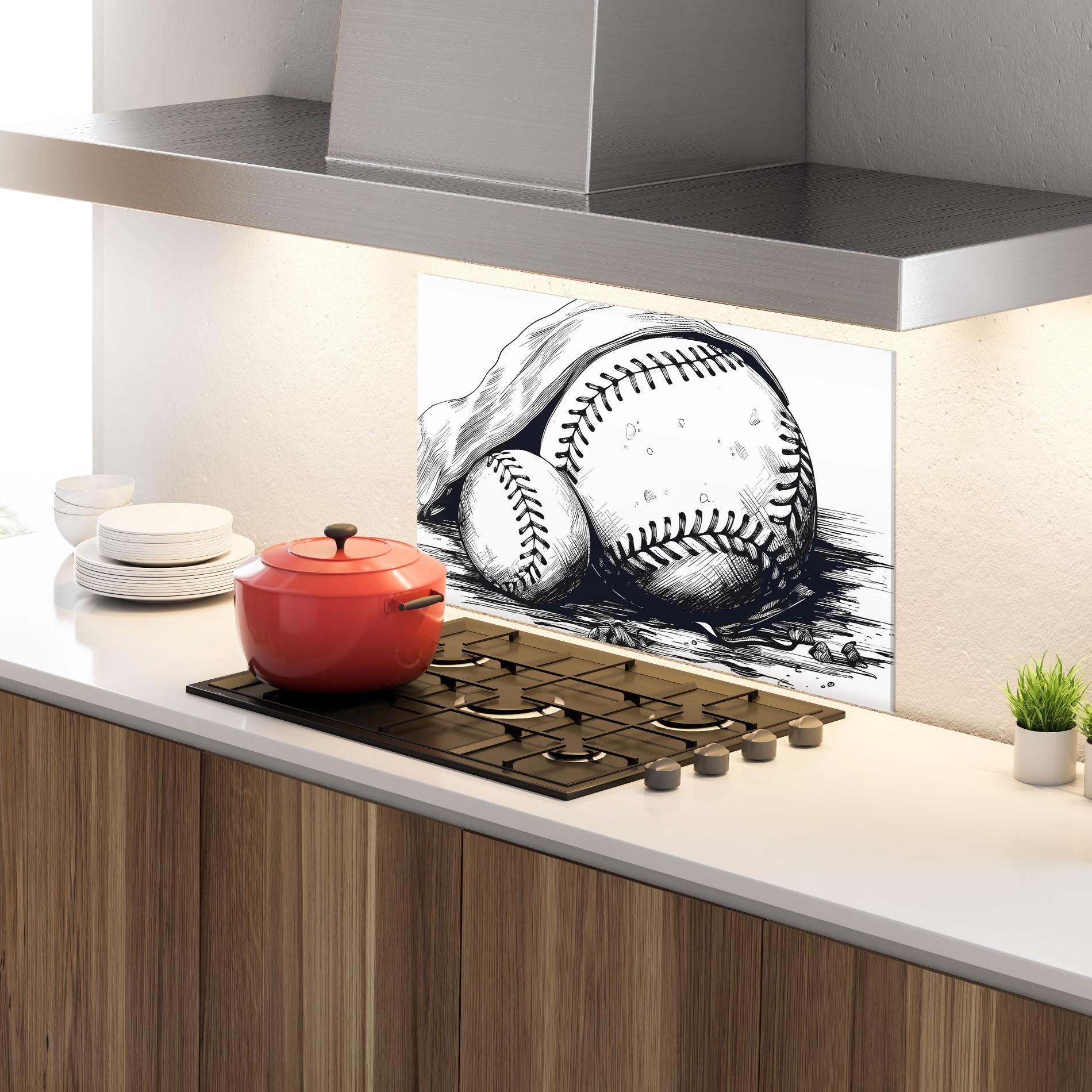 Küchenrückwand Glas Baseball Grey Line mockup 4