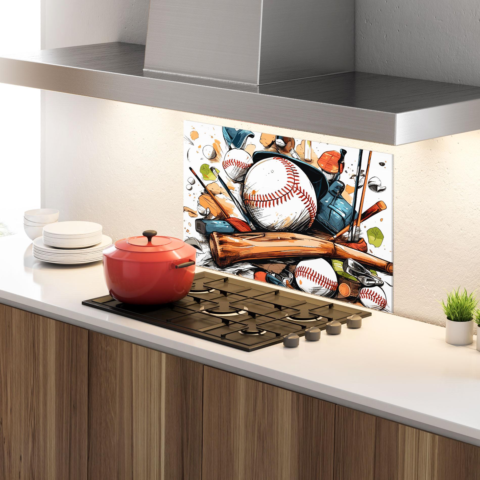 Küchenrückwand Glas Baseball Trash mockup 4