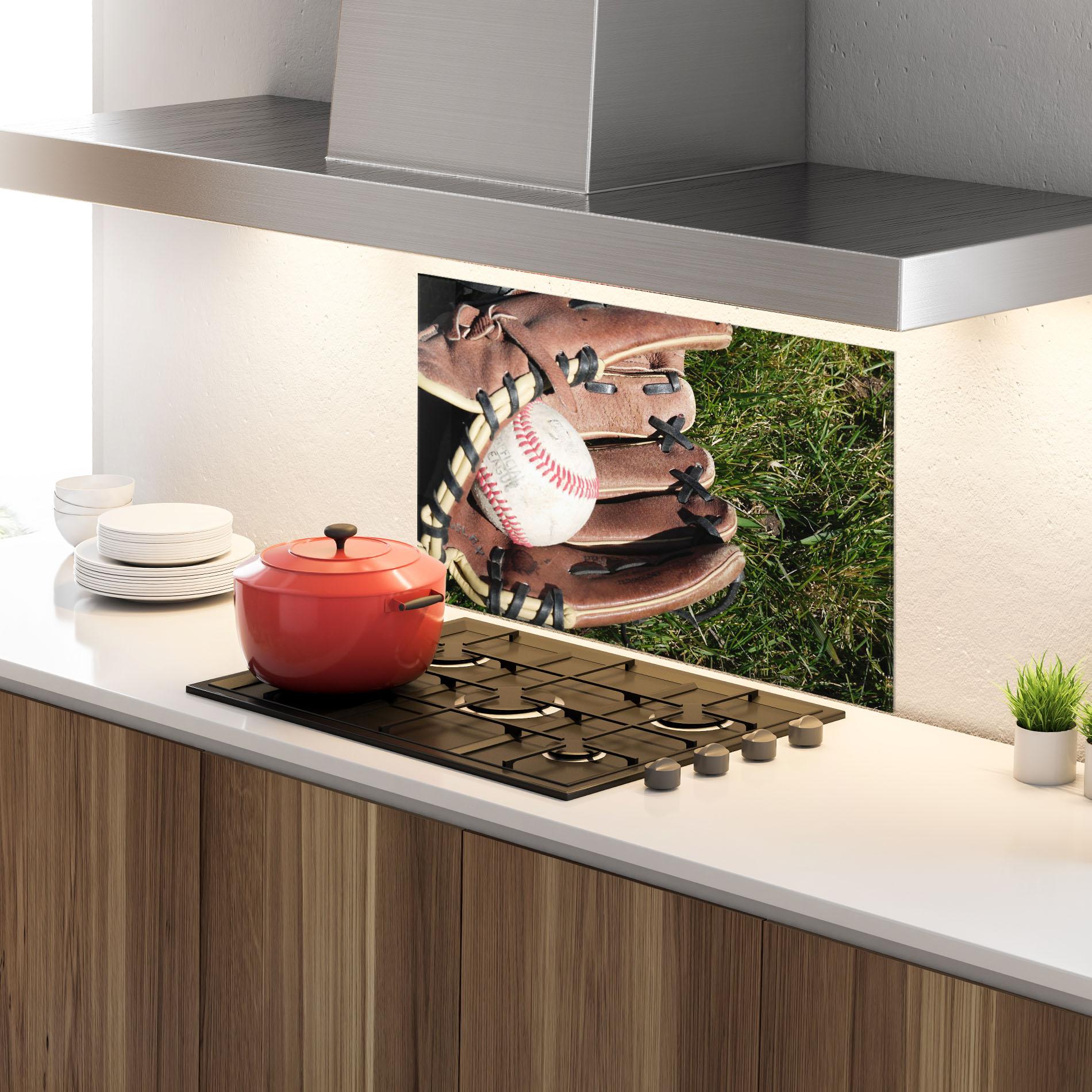 Küchenrückwand Glas Brown Baseball Glove mockup 4