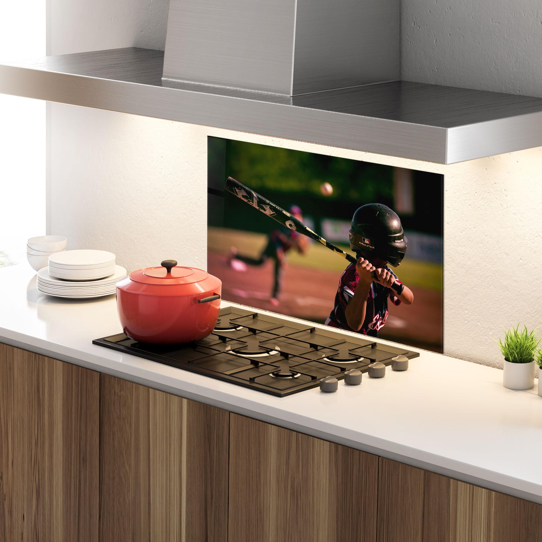 Küchenrückwand Glas Child Playing Baseball mockup 4