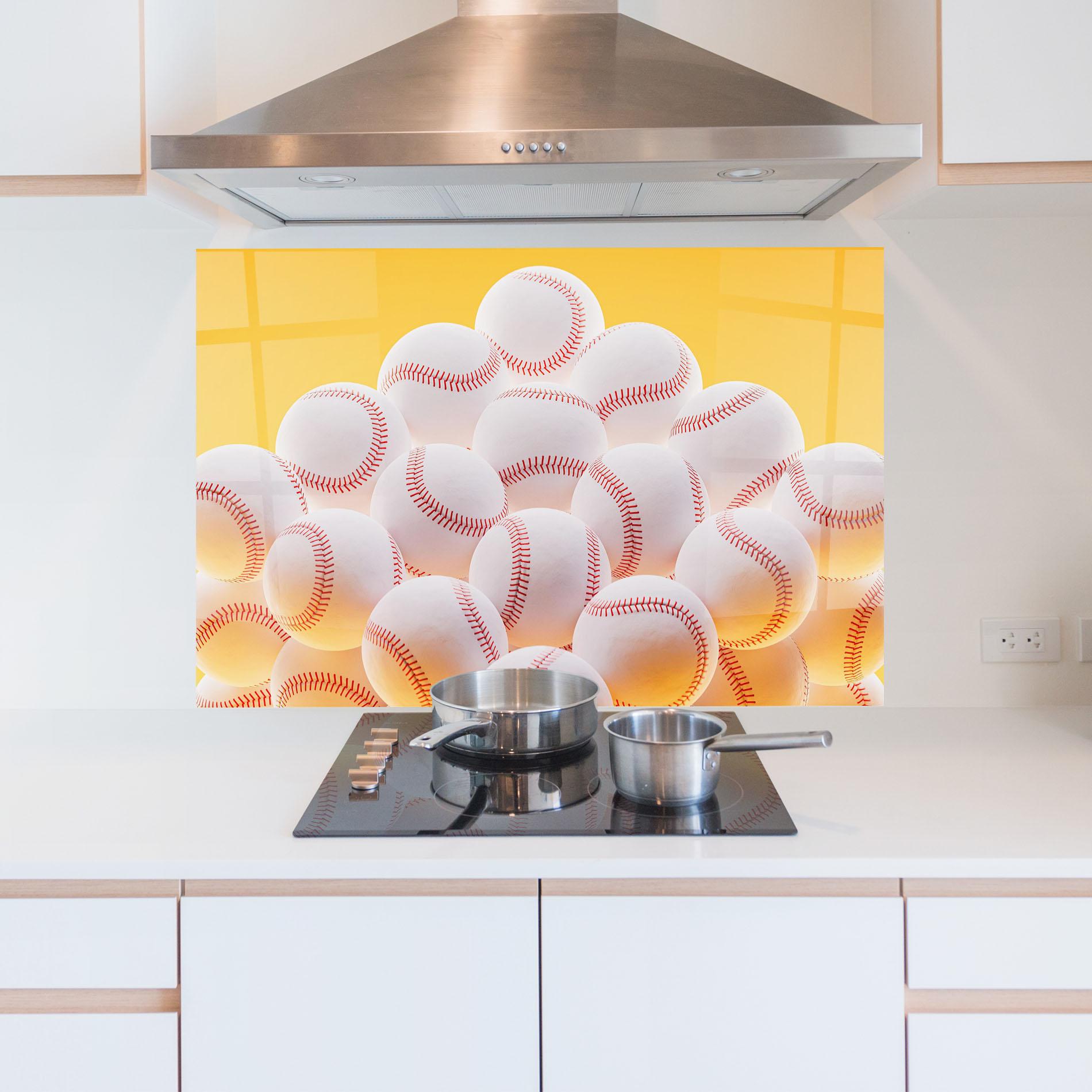 Küchenrückwand Glas Baseball Ball On Yellow mockup 5