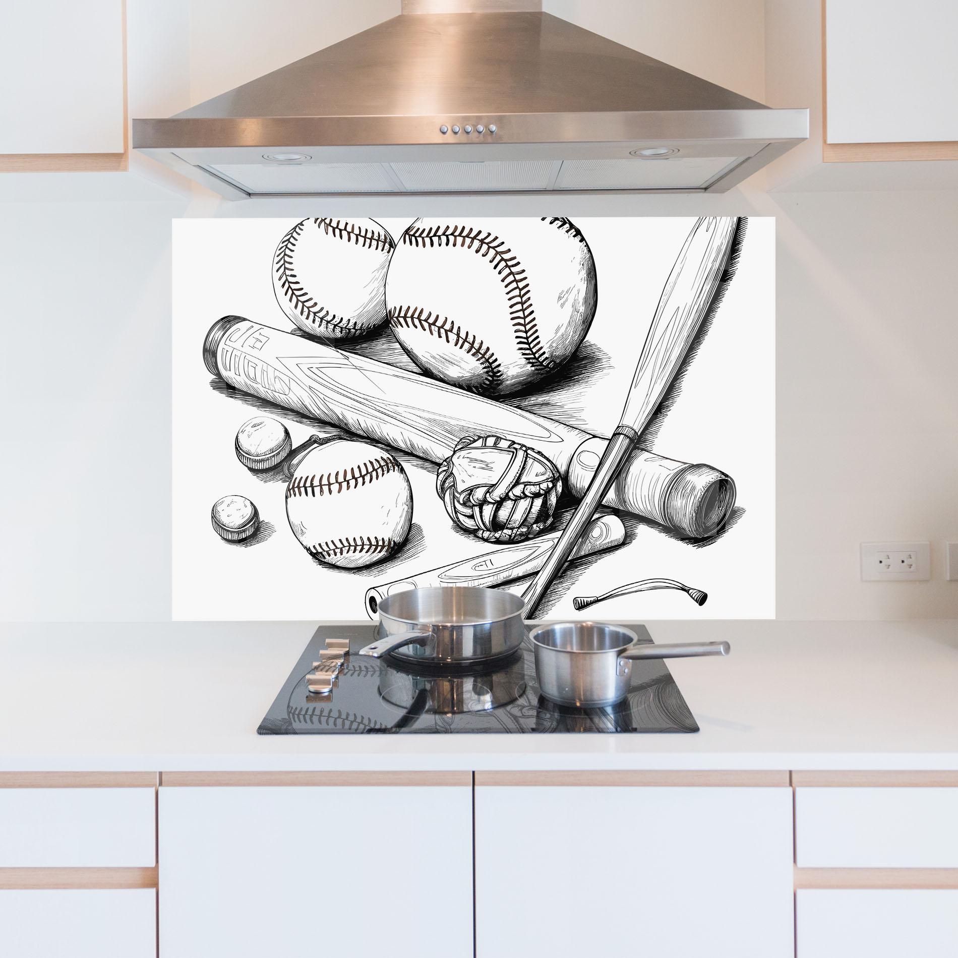 Küchenrückwand Glas Baseball Balls Line mockup 5