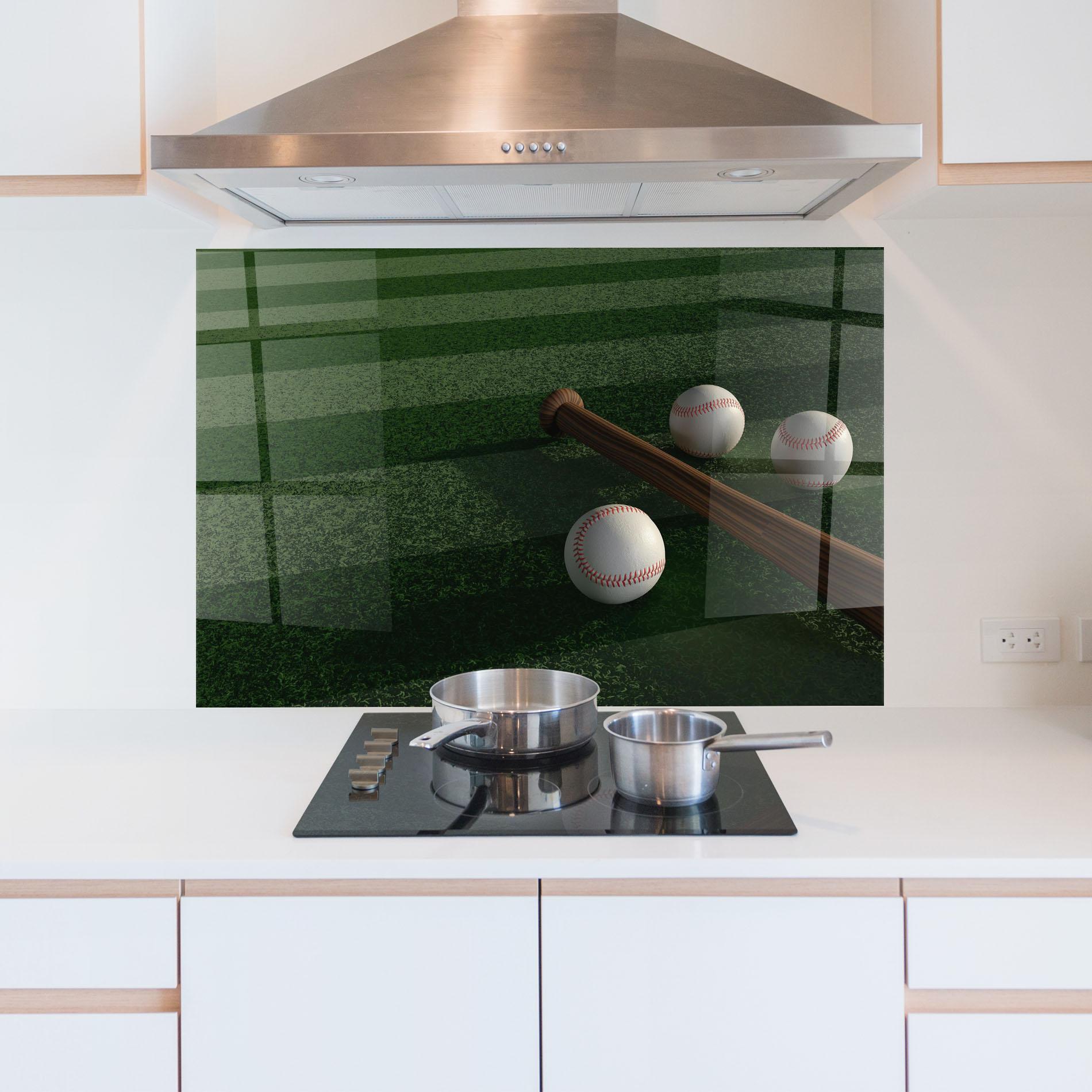 Küchenrückwand Glas Baseball Balls On Grass mockup 5