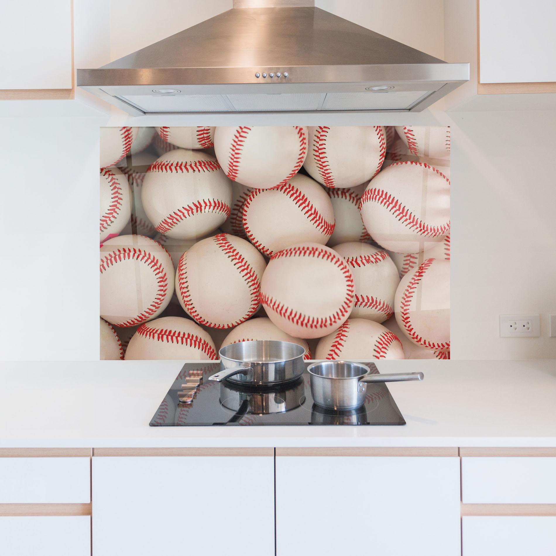 Küchenrückwand Glas Baseball Balls Stack mockup 5