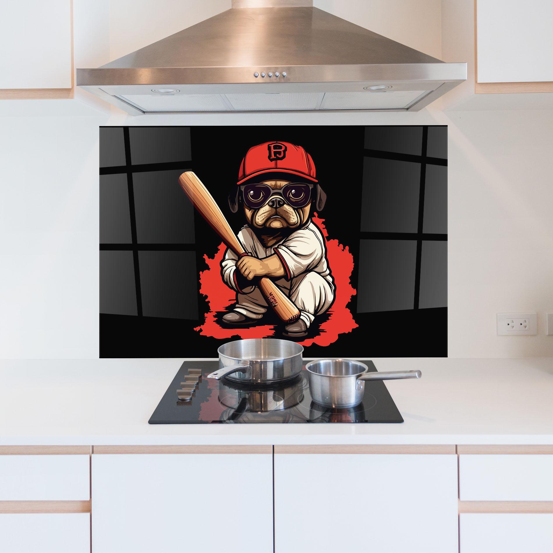 Küchenrückwand Glas Baseball Dog mockup 5