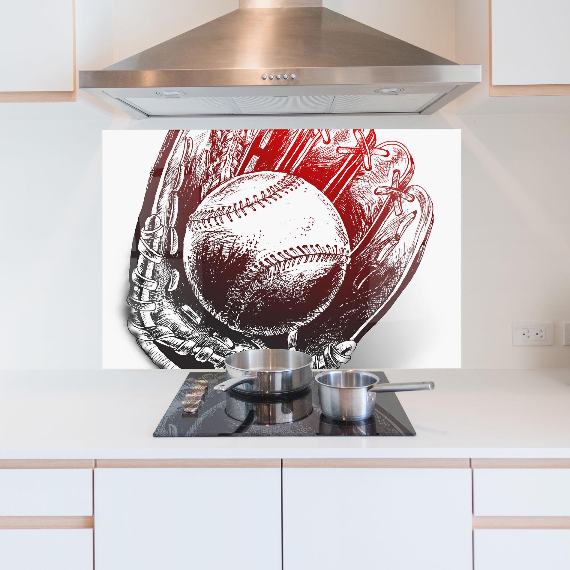 Küchenrückwand Glas Baseball Glove Art mockup 5