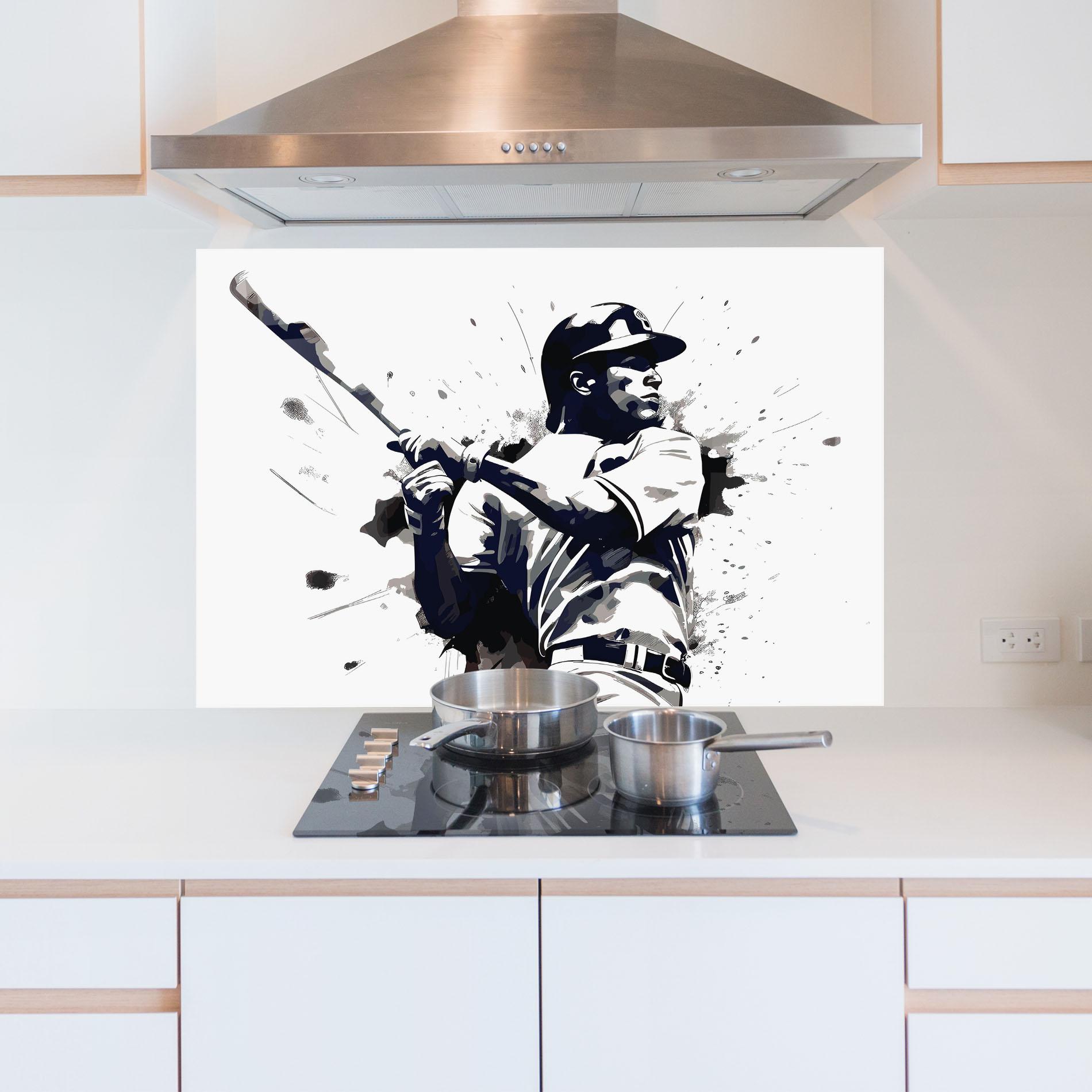 Küchenrückwand Glas Baseball Grey Art mockup 5