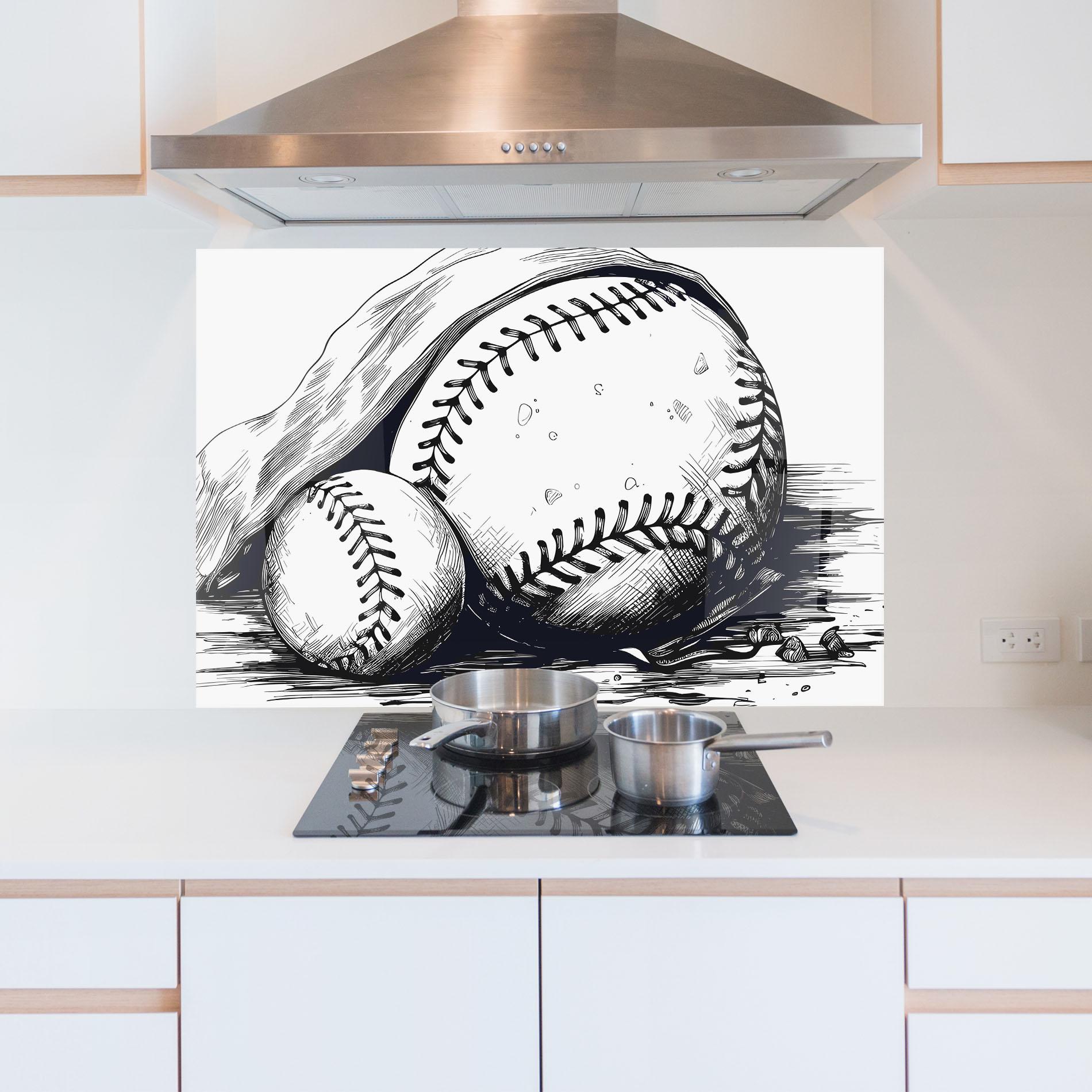 Küchenrückwand Glas Baseball Grey Line mockup 5