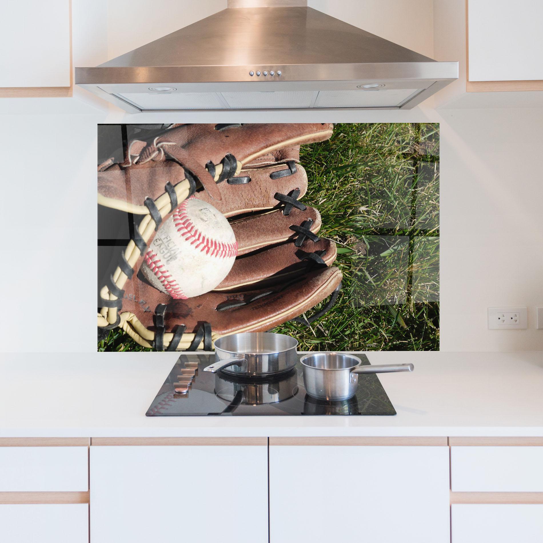 Küchenrückwand Glas Brown Baseball Glove mockup 5