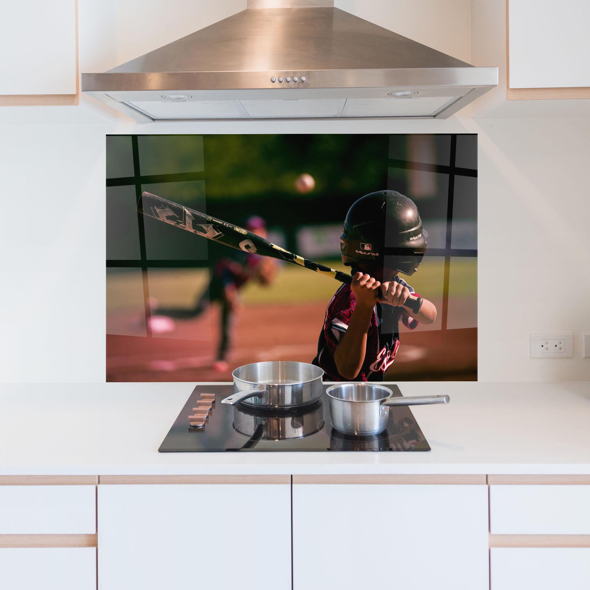 Küchenrückwand Glas Child Playing Baseball mockup 5