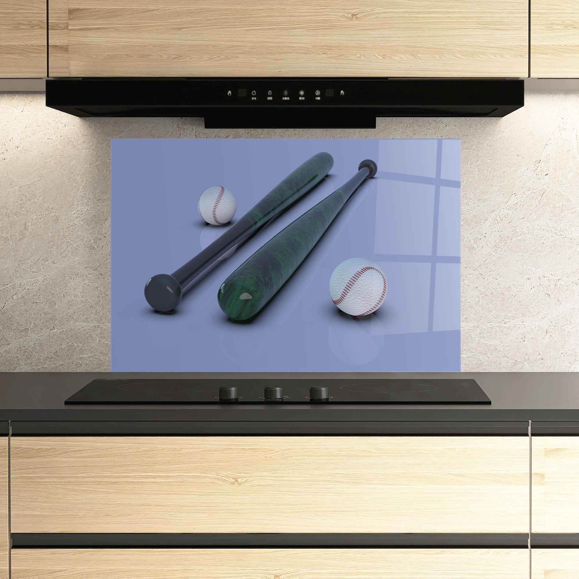 Küchenrückwand Glas Baseball Ball On Purple mockup 3