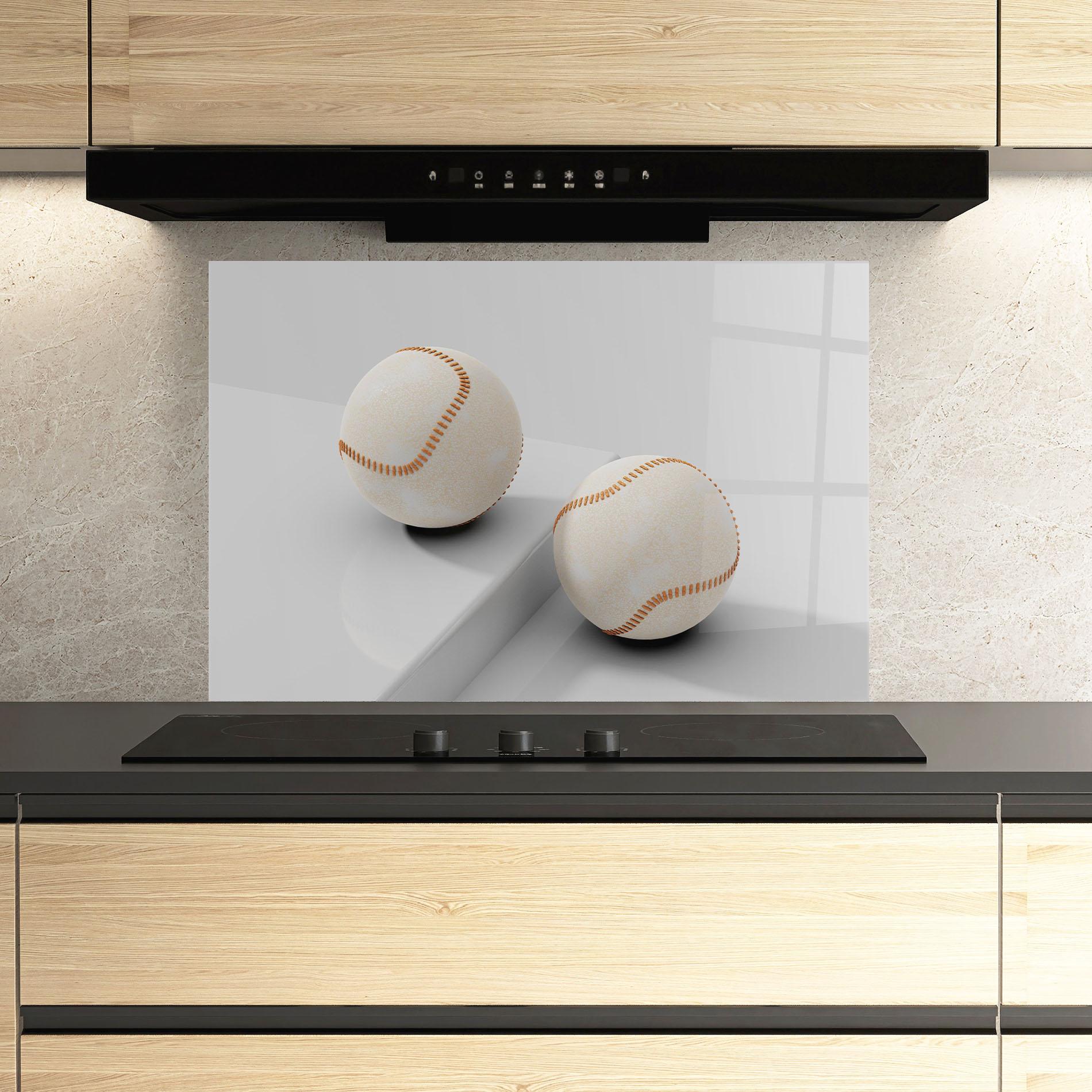 Küchenrückwand Glas Baseball Ball On White mockup 3