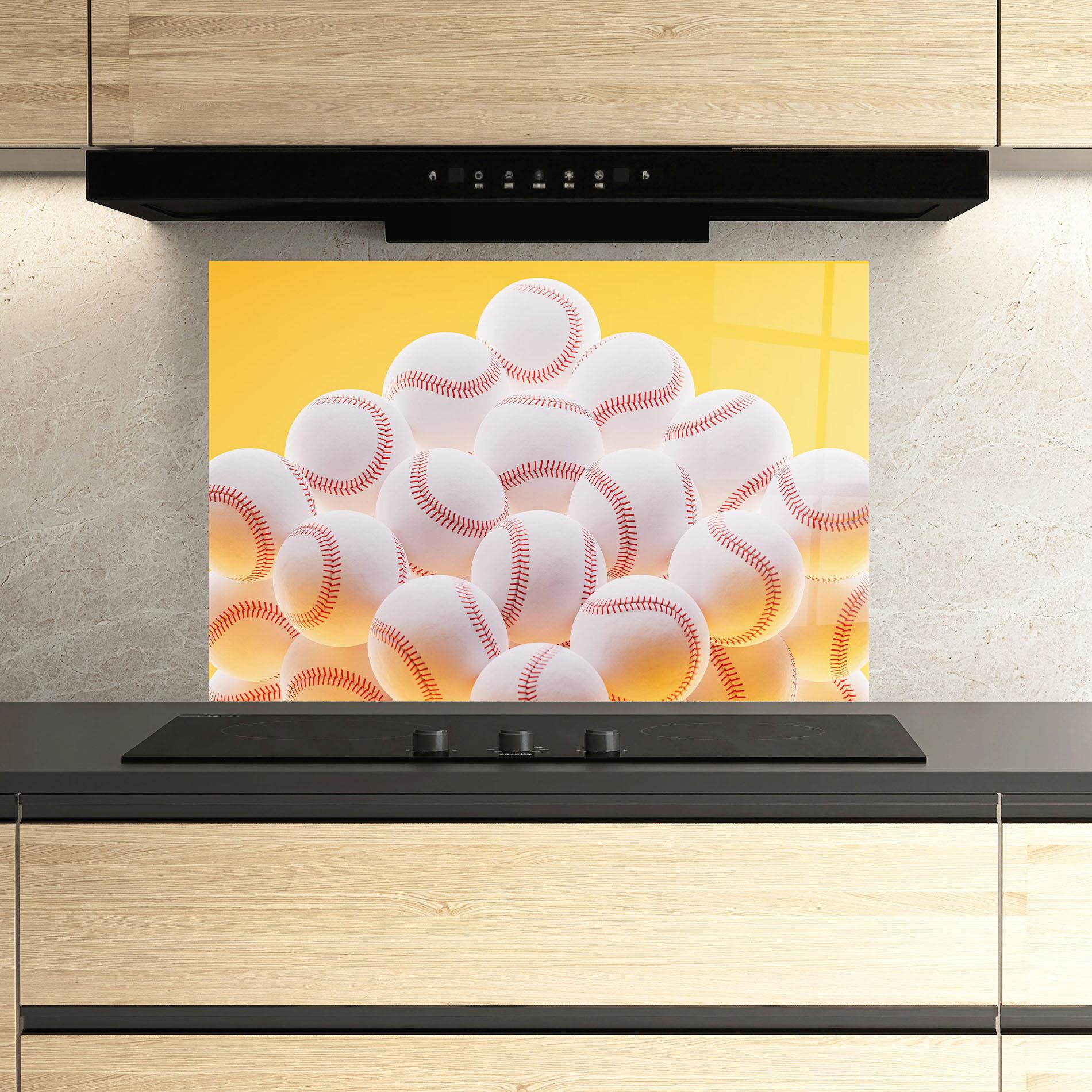 Küchenrückwand Glas Baseball Ball On Yellow mockup 3
