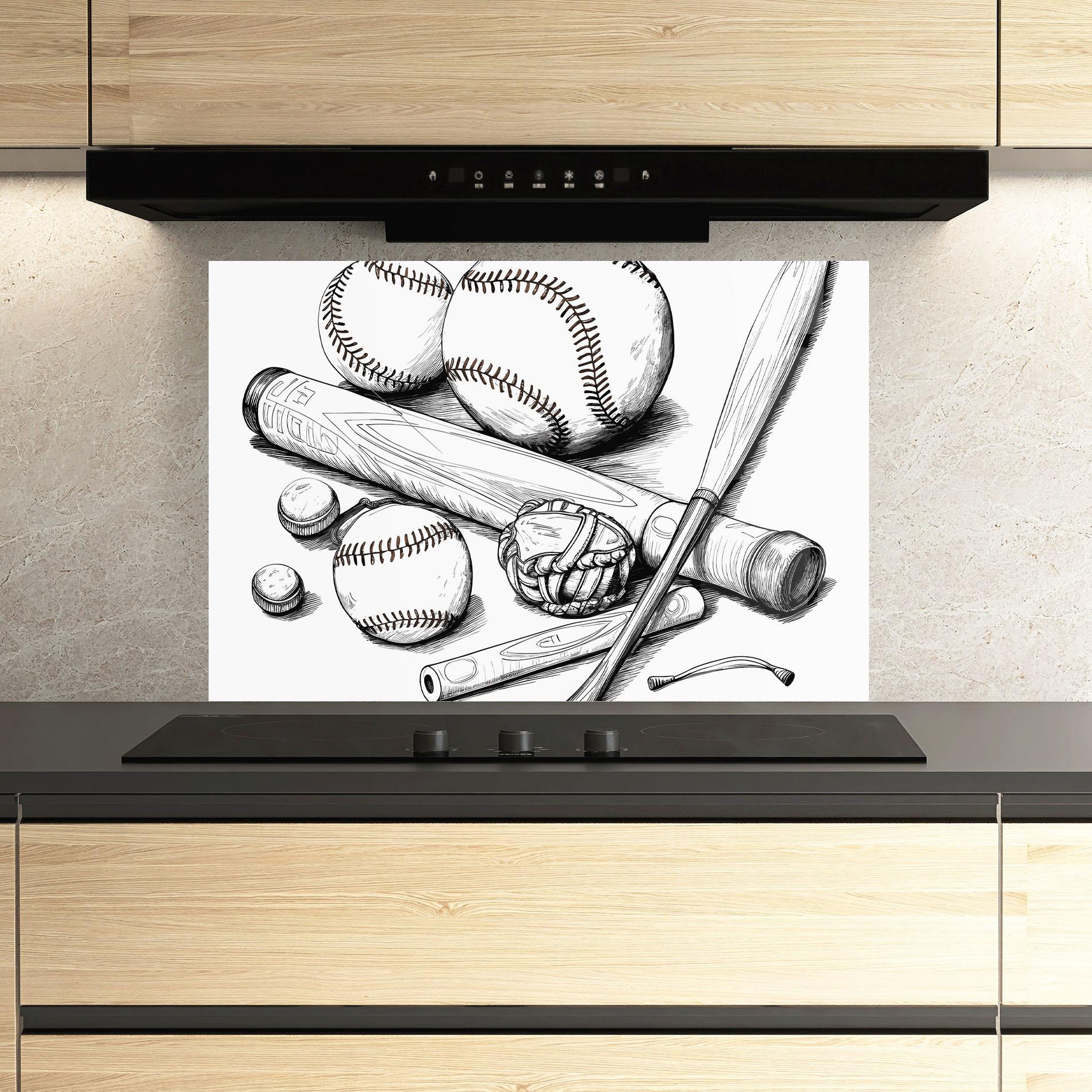 Küchenrückwand Glas Baseball Balls Line mockup 3