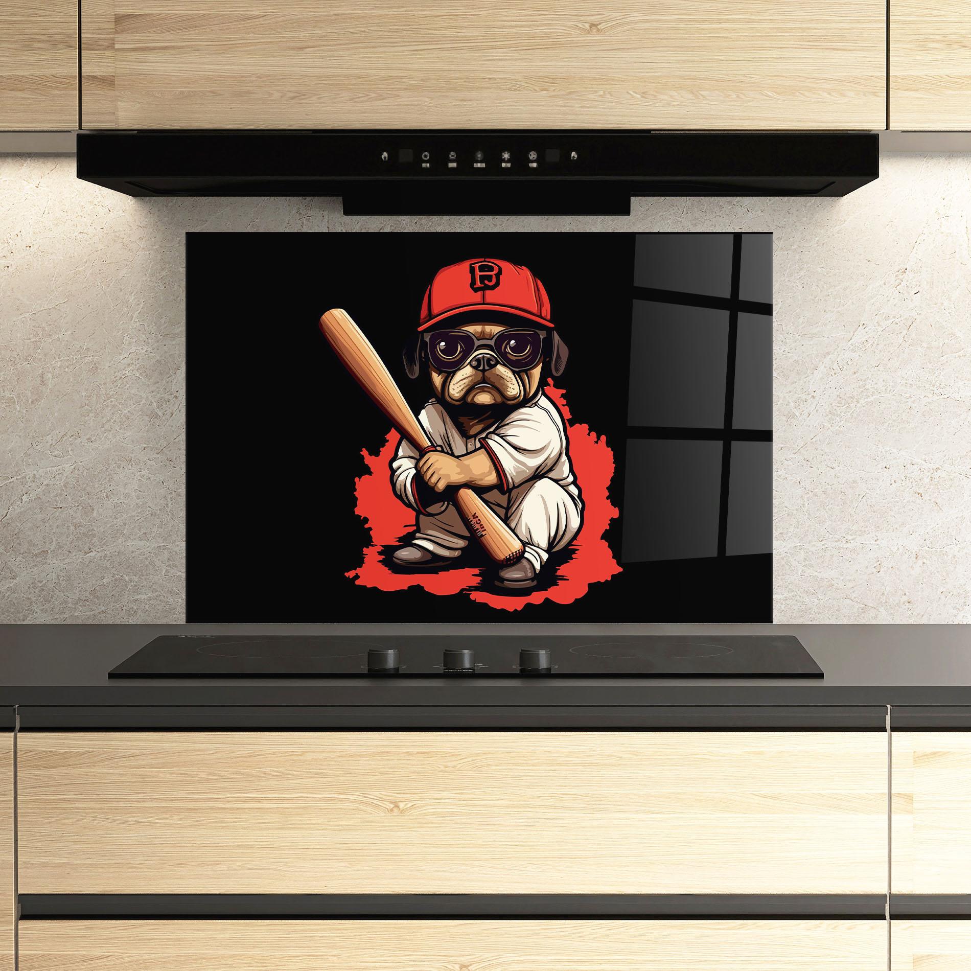 Küchenrückwand Glas Baseball Dog mockup 3