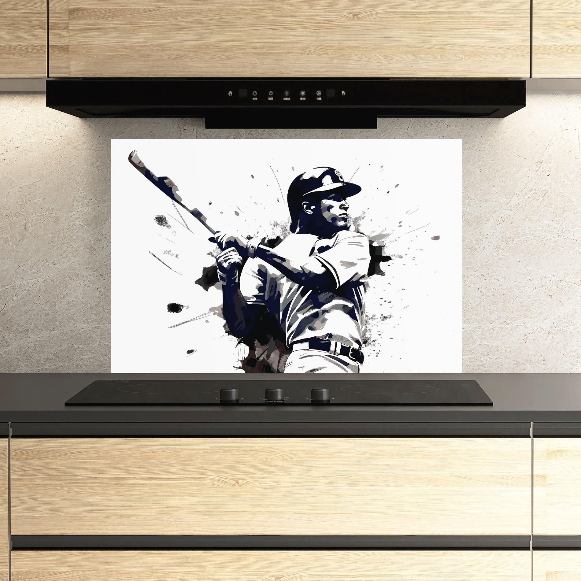 Küchenrückwand Glas Baseball Grey Art mockup 3