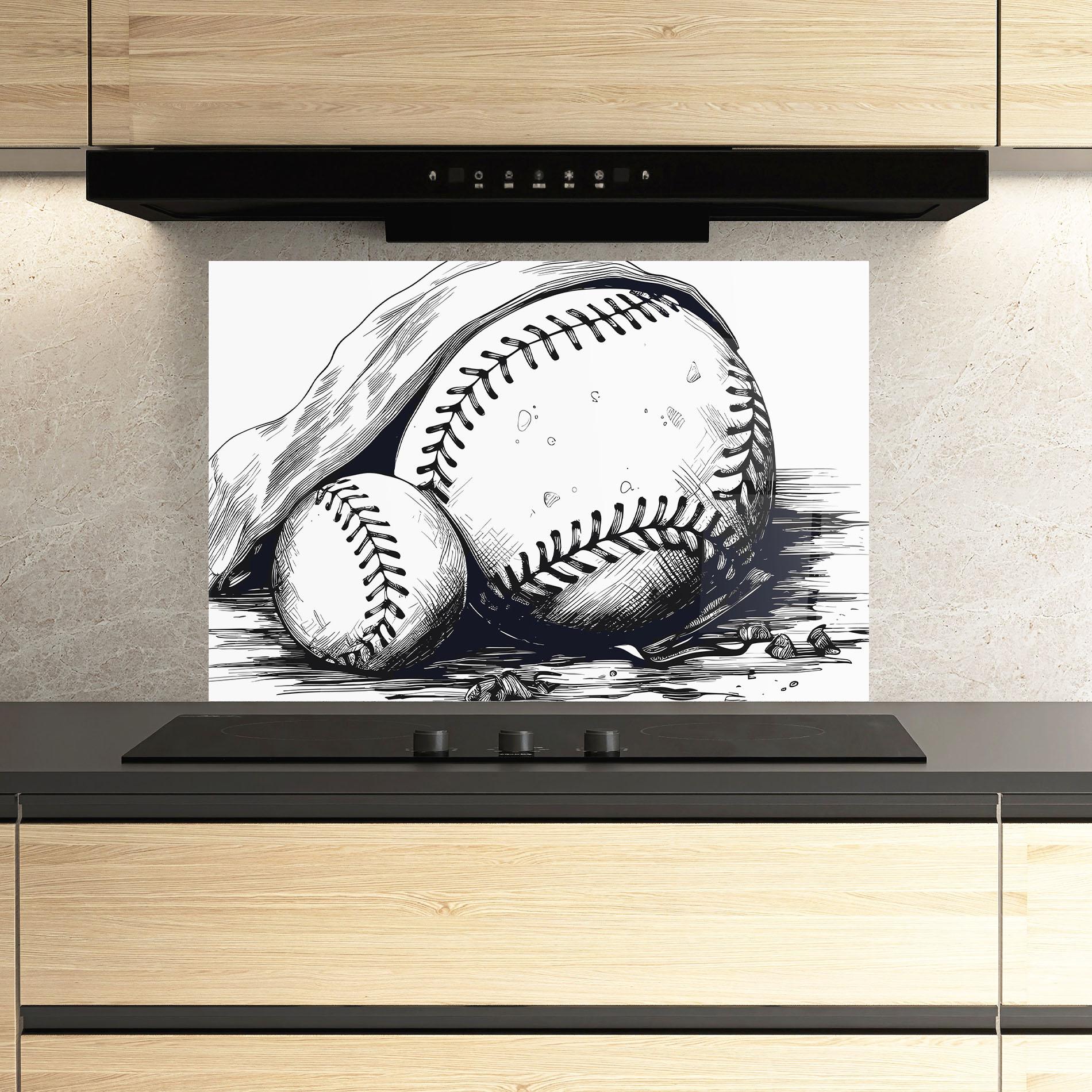 Küchenrückwand Glas Baseball Grey Line mockup 3