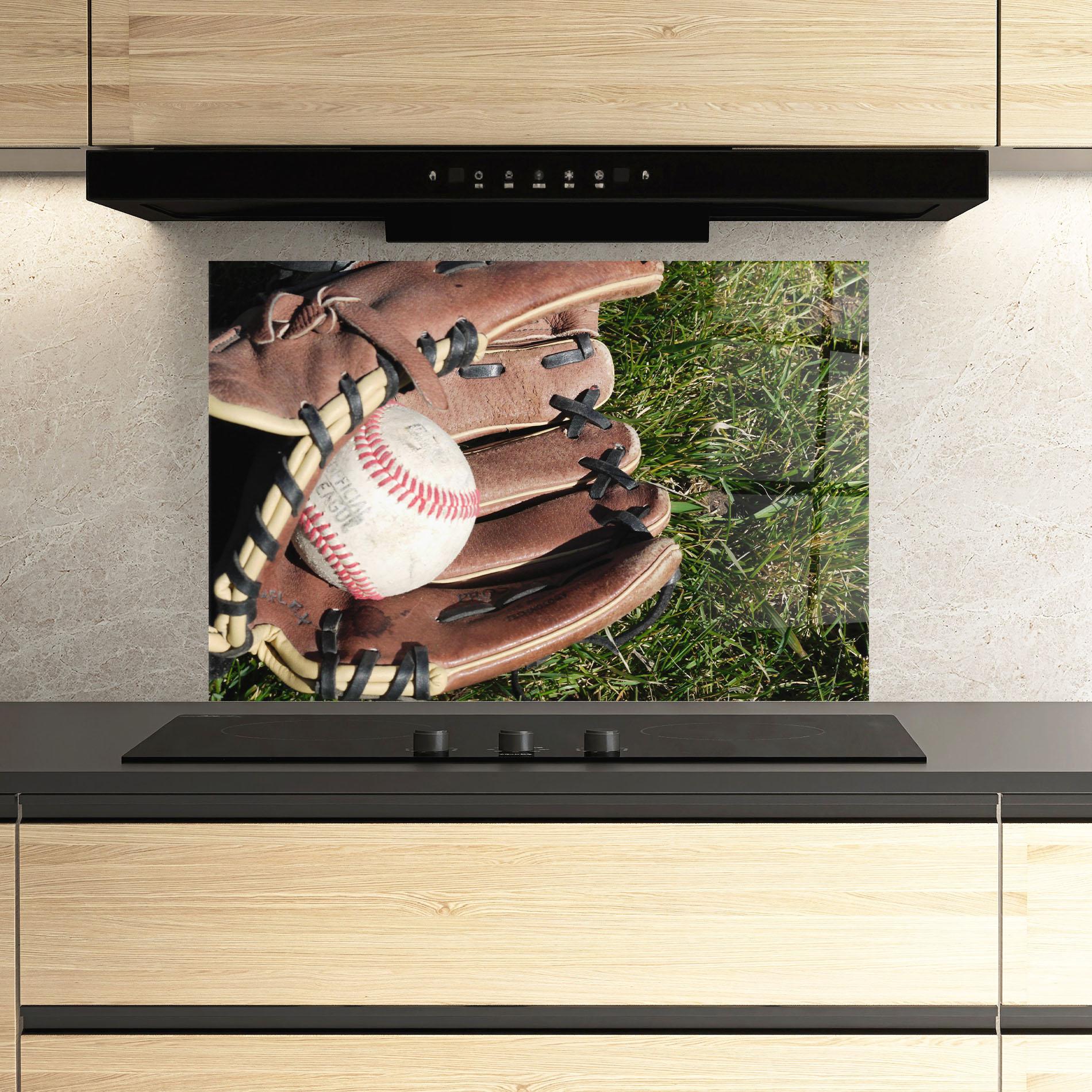 Küchenrückwand Glas Brown Baseball Glove mockup 3