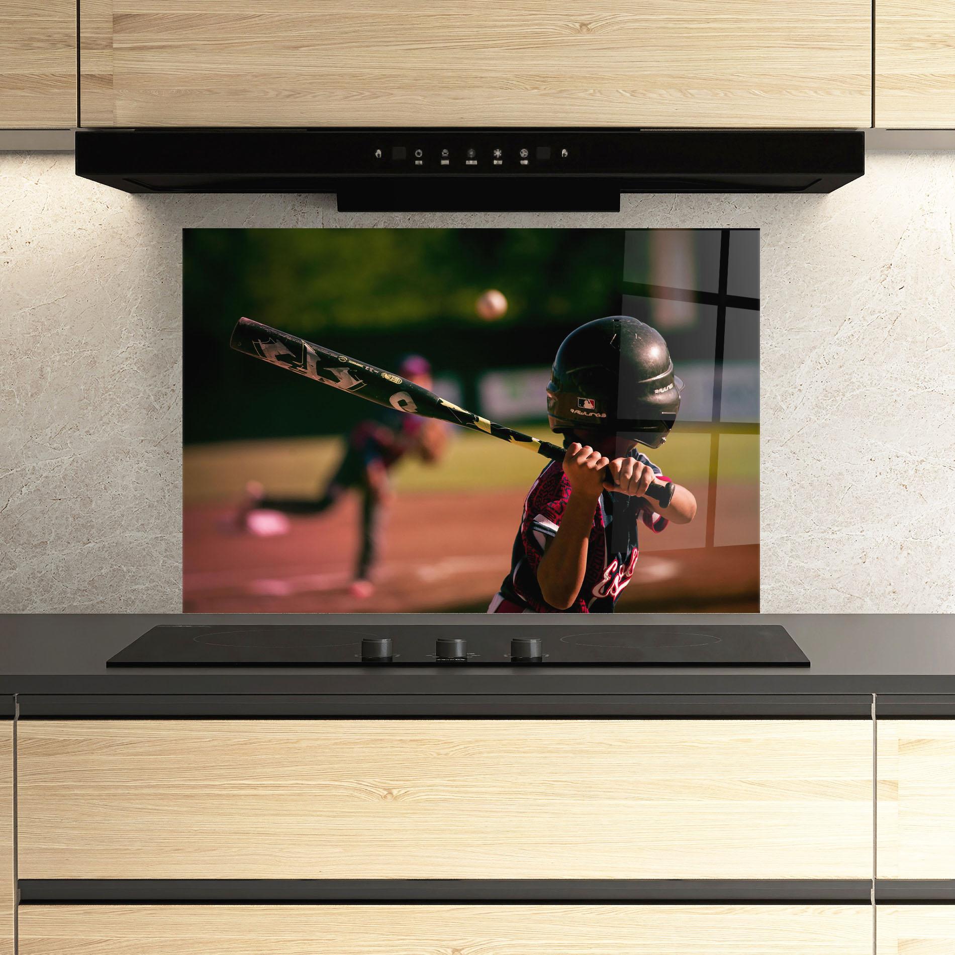 Küchenrückwand Glas Child Playing Baseball mockup 3