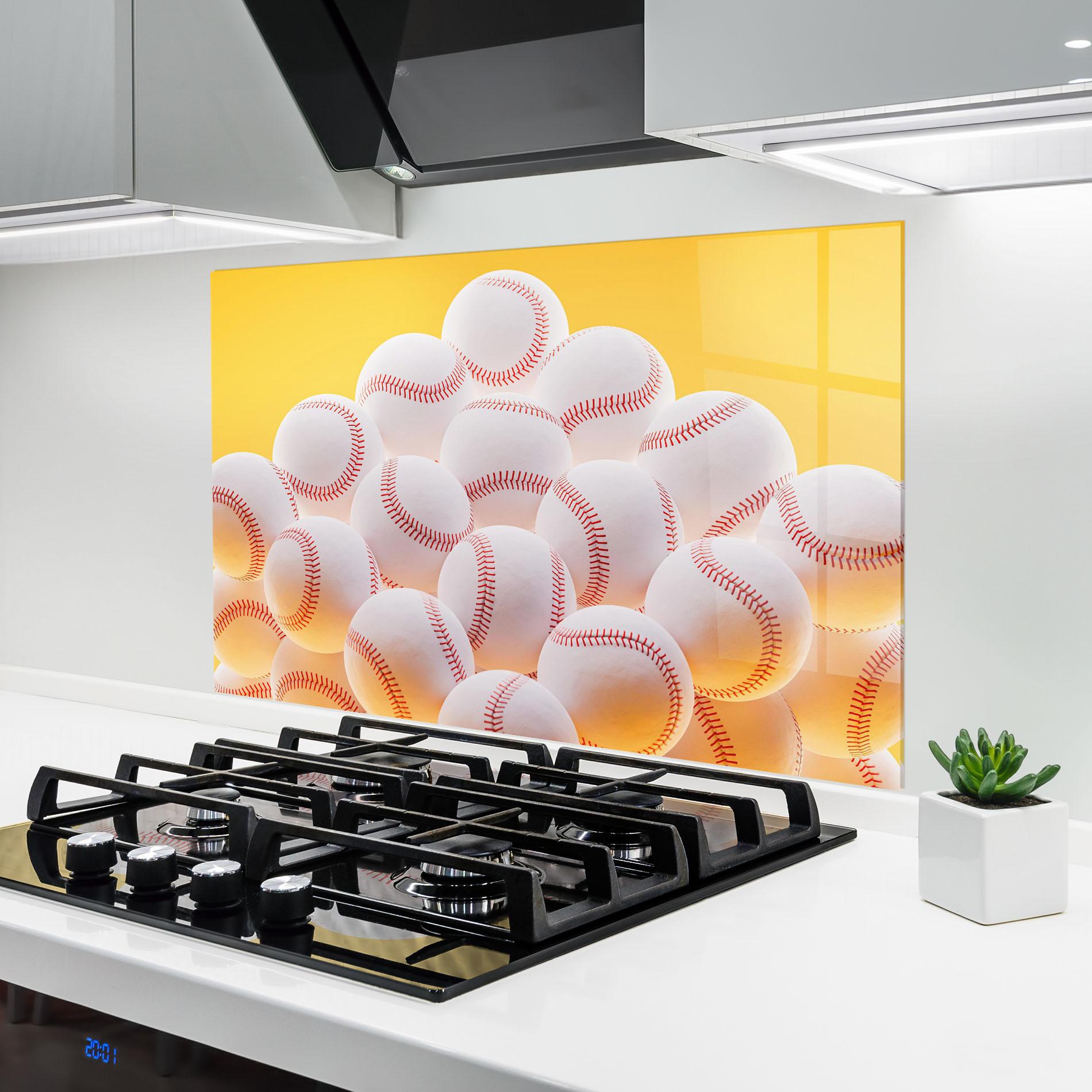 Küchenrückwand Glas Baseball Ball On Yellow mockup 6