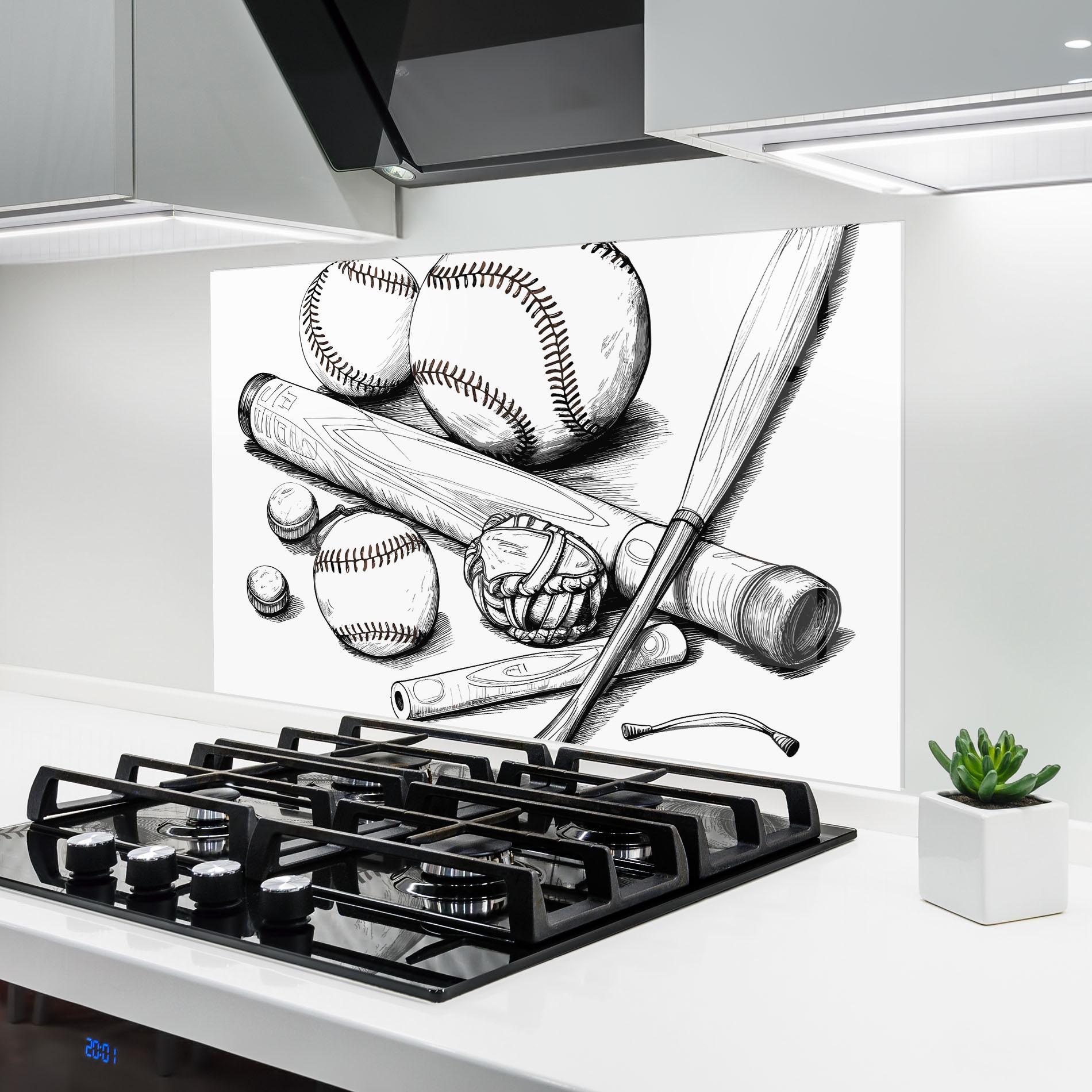 Küchenrückwand Glas Baseball Balls Line mockup 6