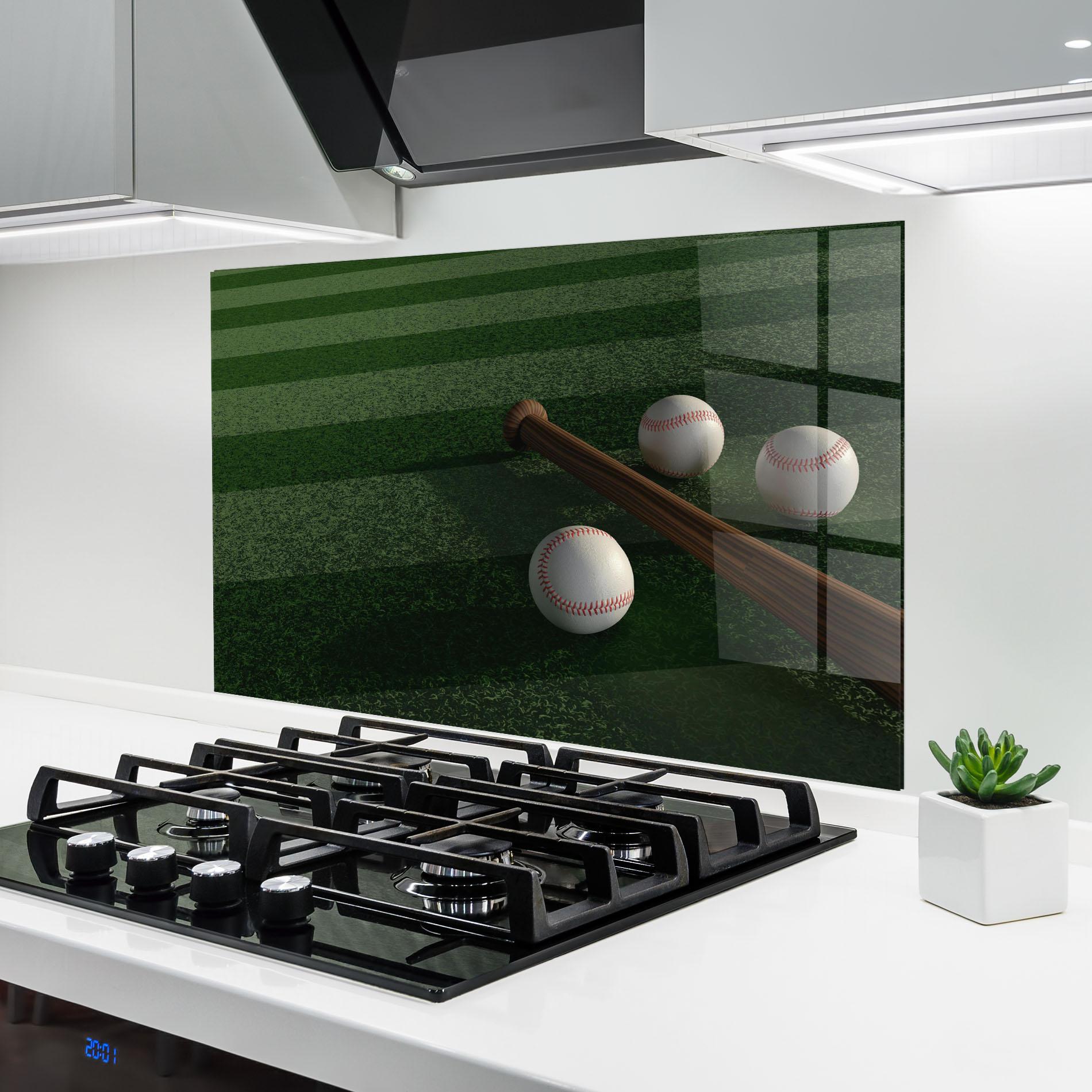 Küchenrückwand Glas Baseball Balls On Grass mockup 6