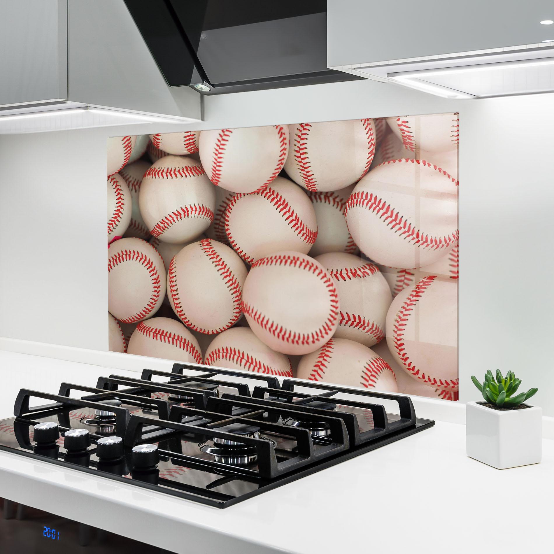 Küchenrückwand Glas Baseball Balls Stack mockup 6