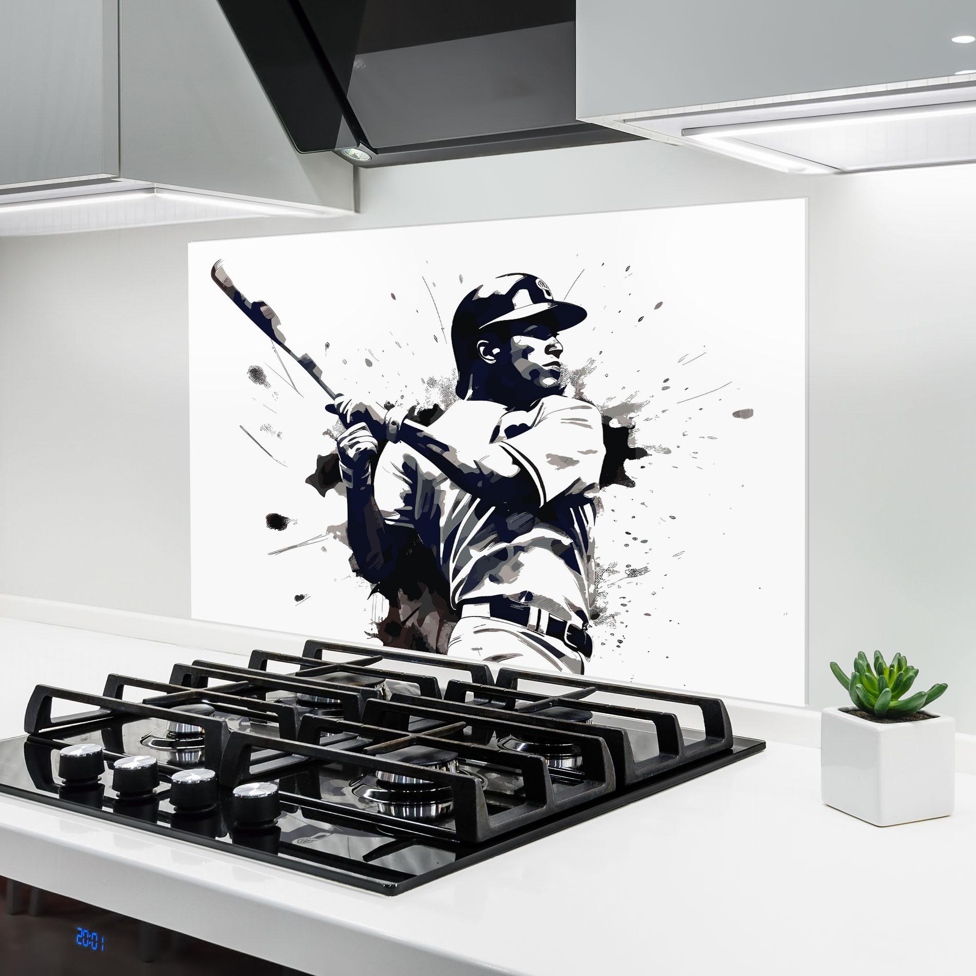 Küchenrückwand Glas Baseball Grey Art mockup 6