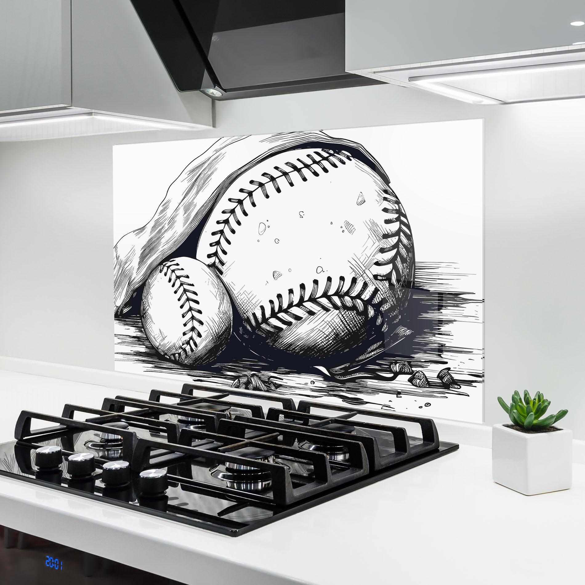 Küchenrückwand Glas Baseball Grey Line mockup 6