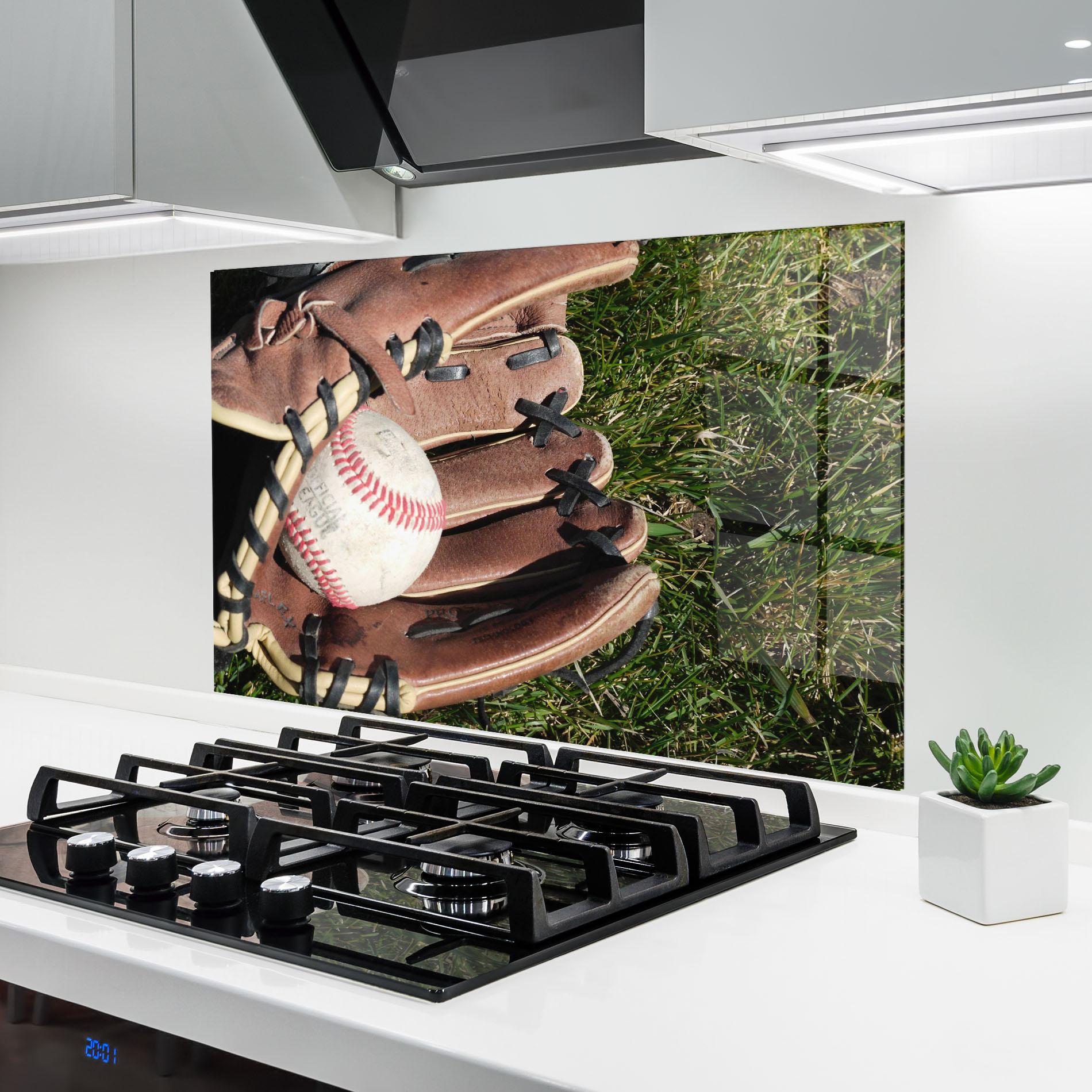 Küchenrückwand Glas Brown Baseball Glove mockup 6