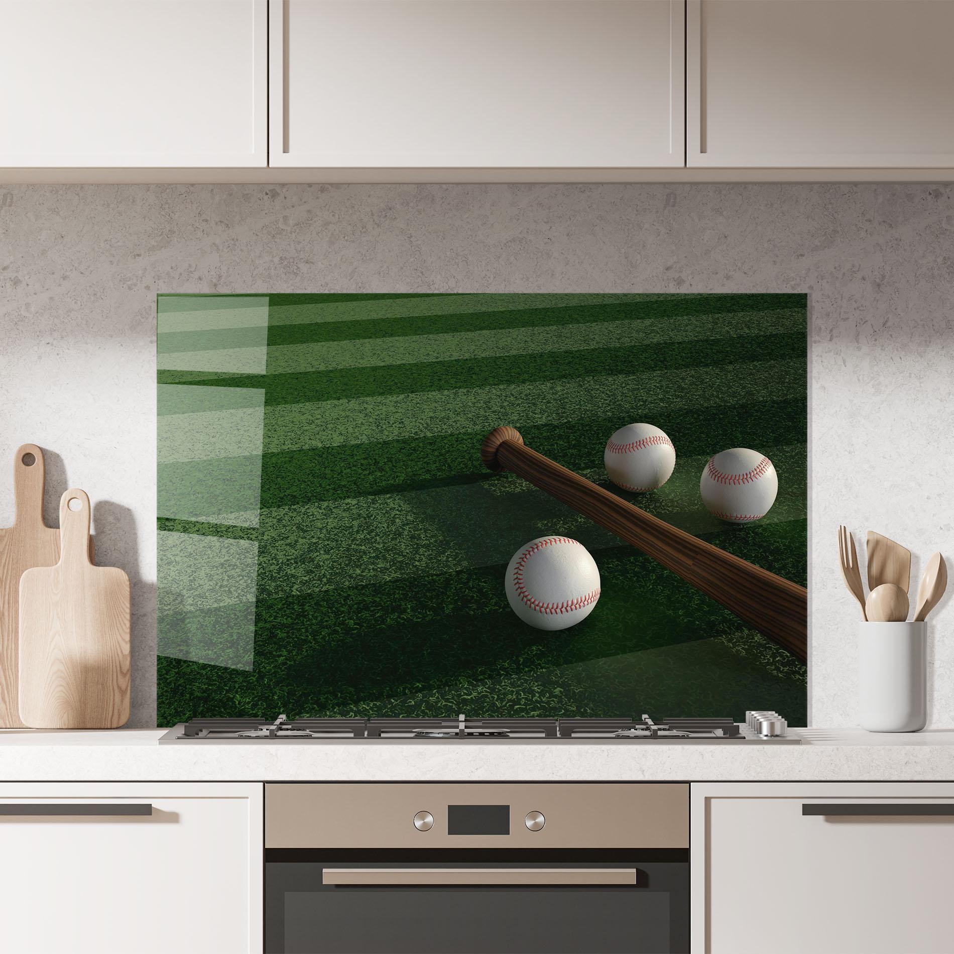 Küchenrückwand Glas Baseball Balls On Grass mockup 7