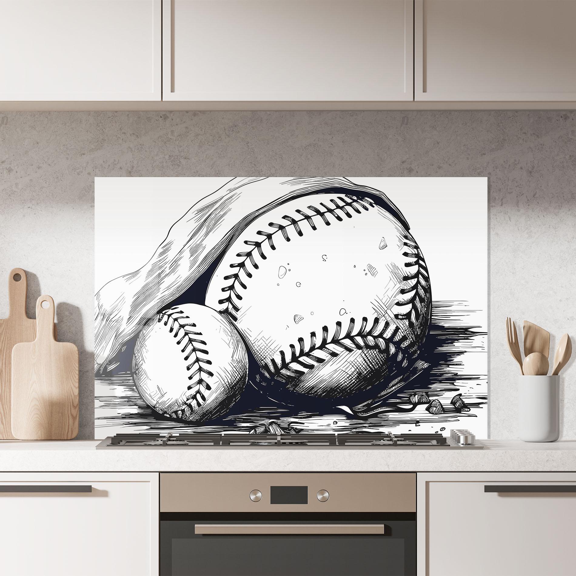Küchenrückwand Glas Baseball Grey Line mockup 7