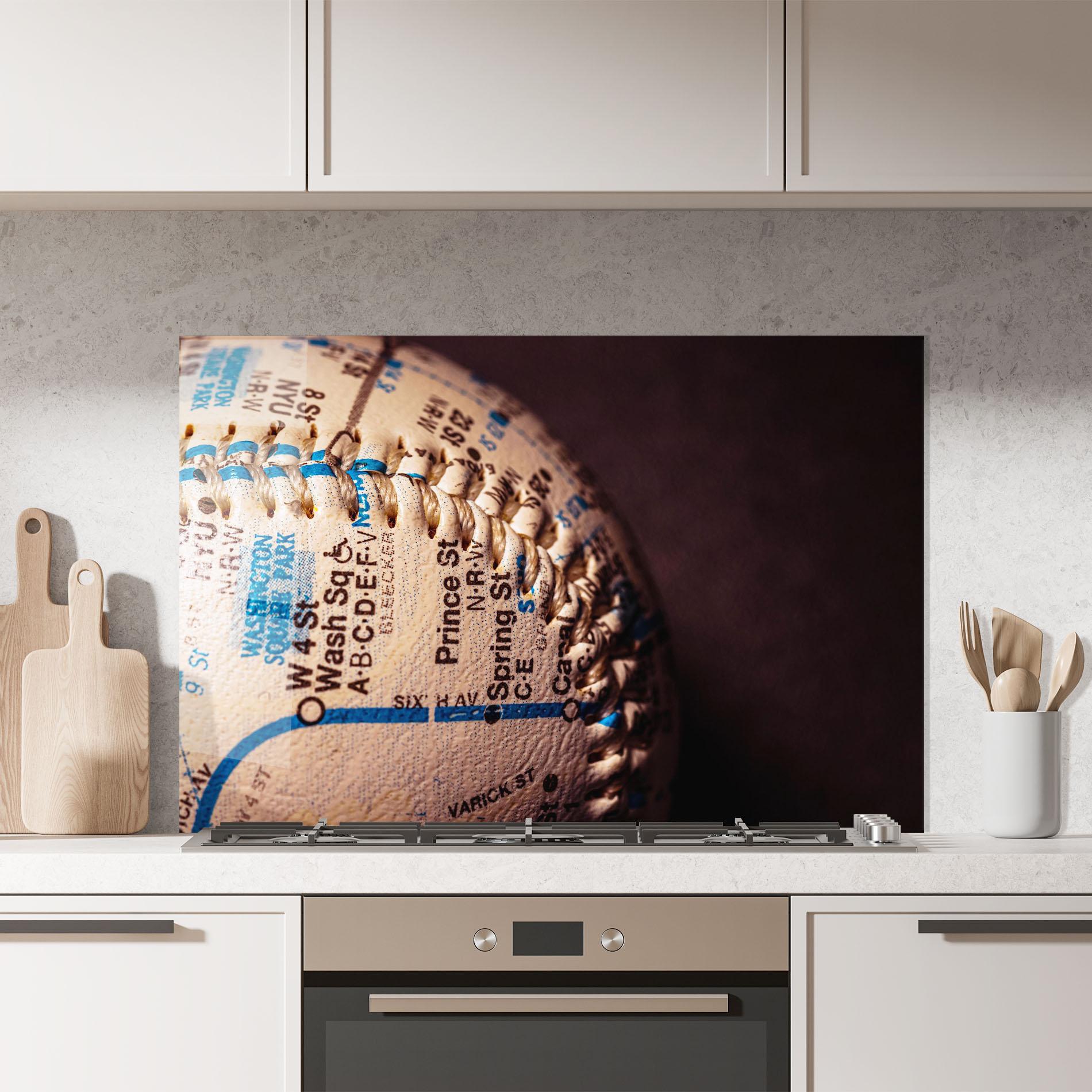 Küchenrückwand Glas Blue Text Baseball Ball mockup 7
