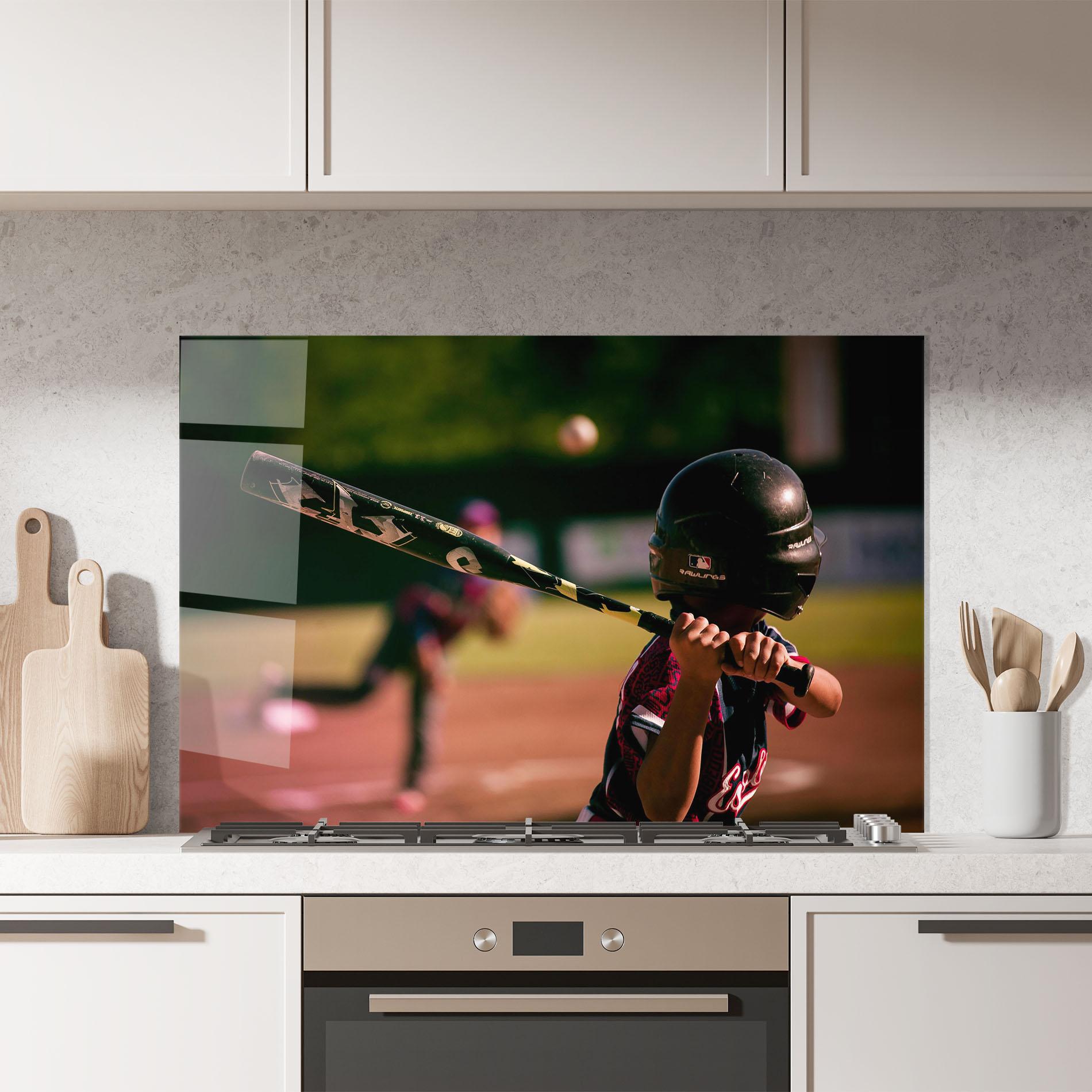 Küchenrückwand Glas Child Playing Baseball mockup 7