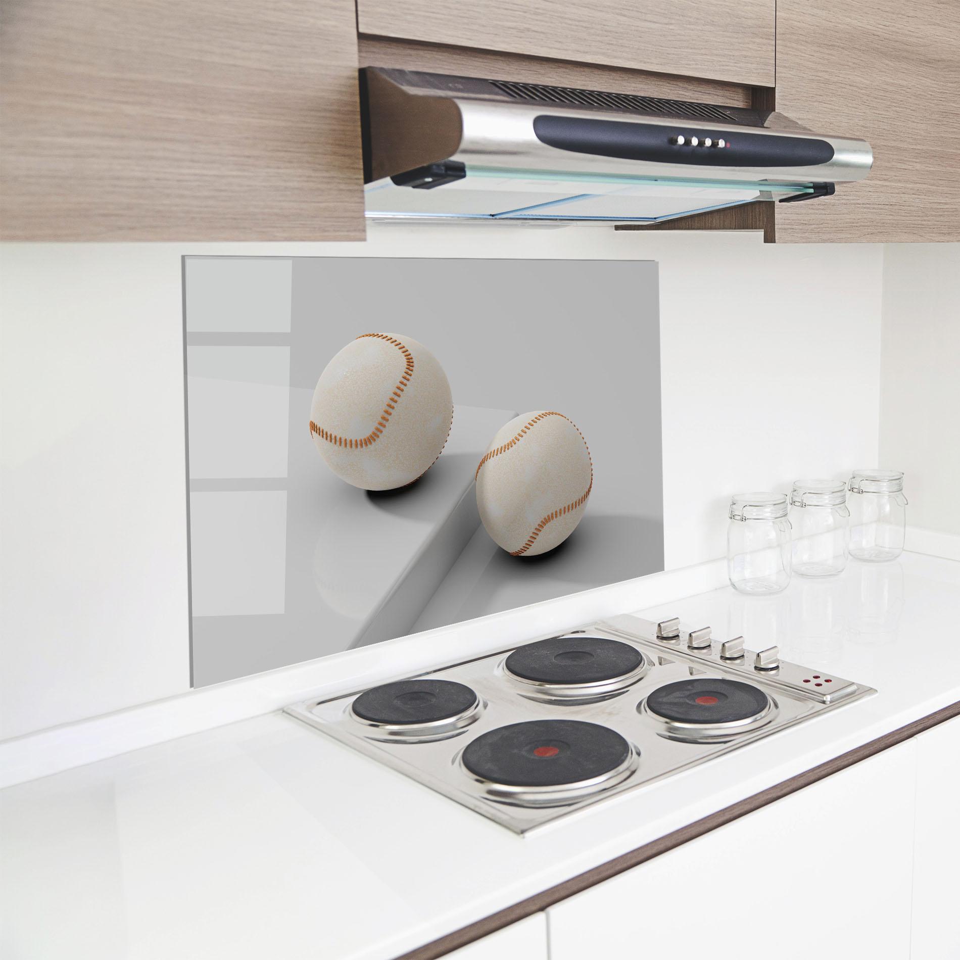 Küchenrückwand Glas Baseball Ball On White mockup 8