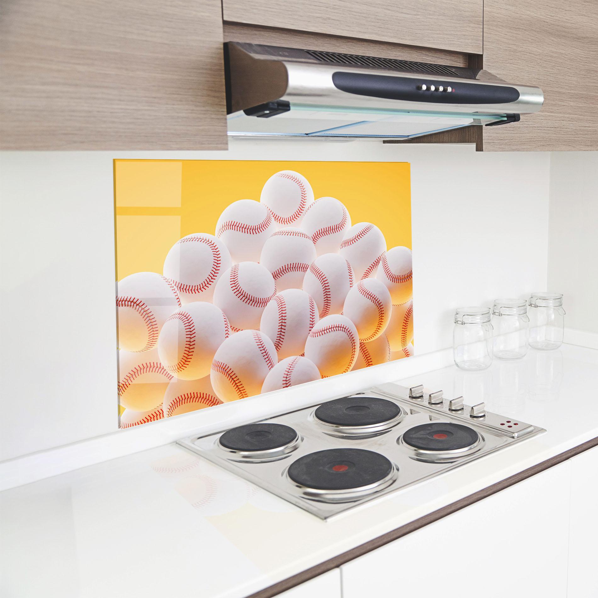 Küchenrückwand Glas Baseball Ball On Yellow mockup 8