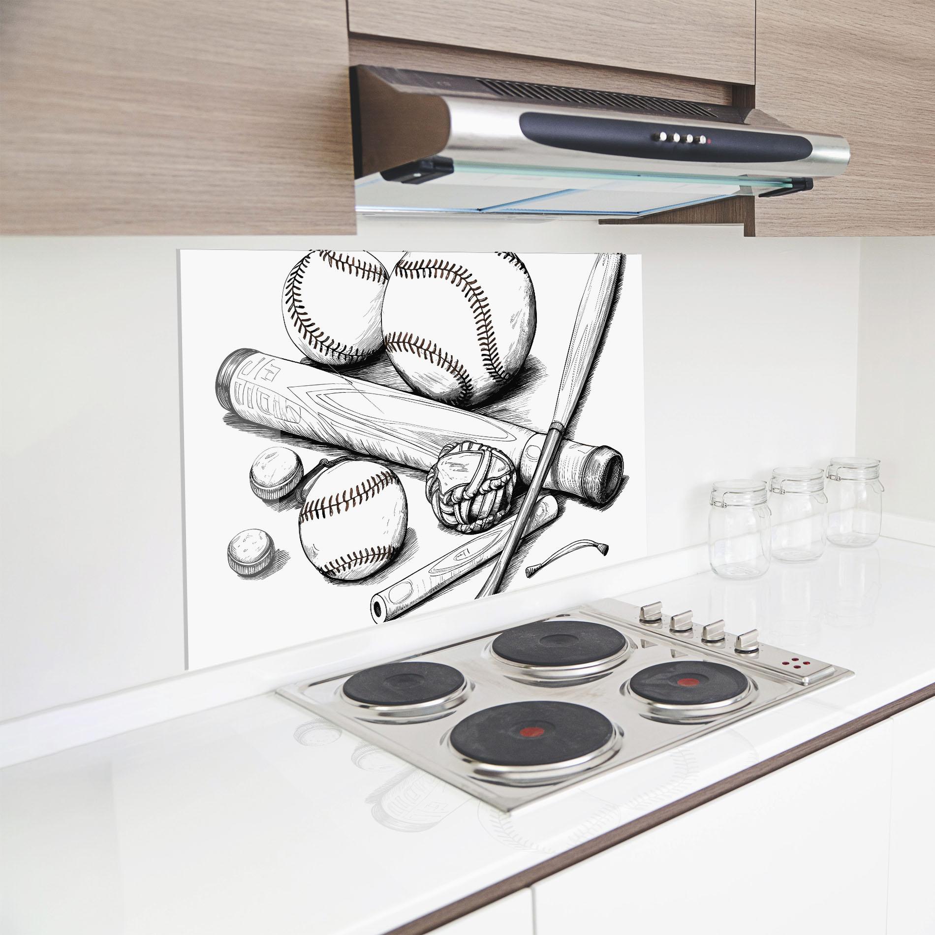 Küchenrückwand Glas Baseball Balls Line mockup 8