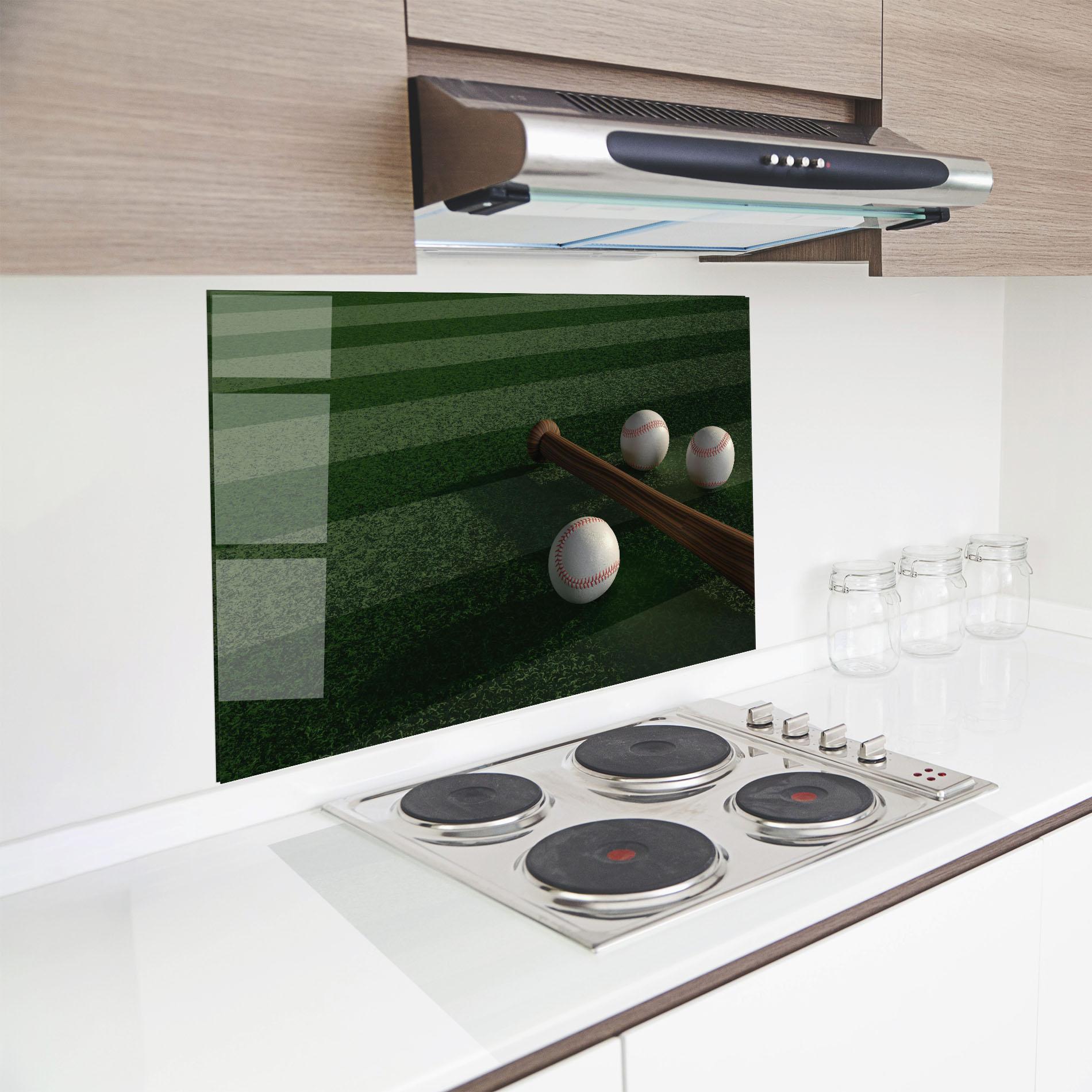 Küchenrückwand Glas Baseball Balls On Grass mockup 8