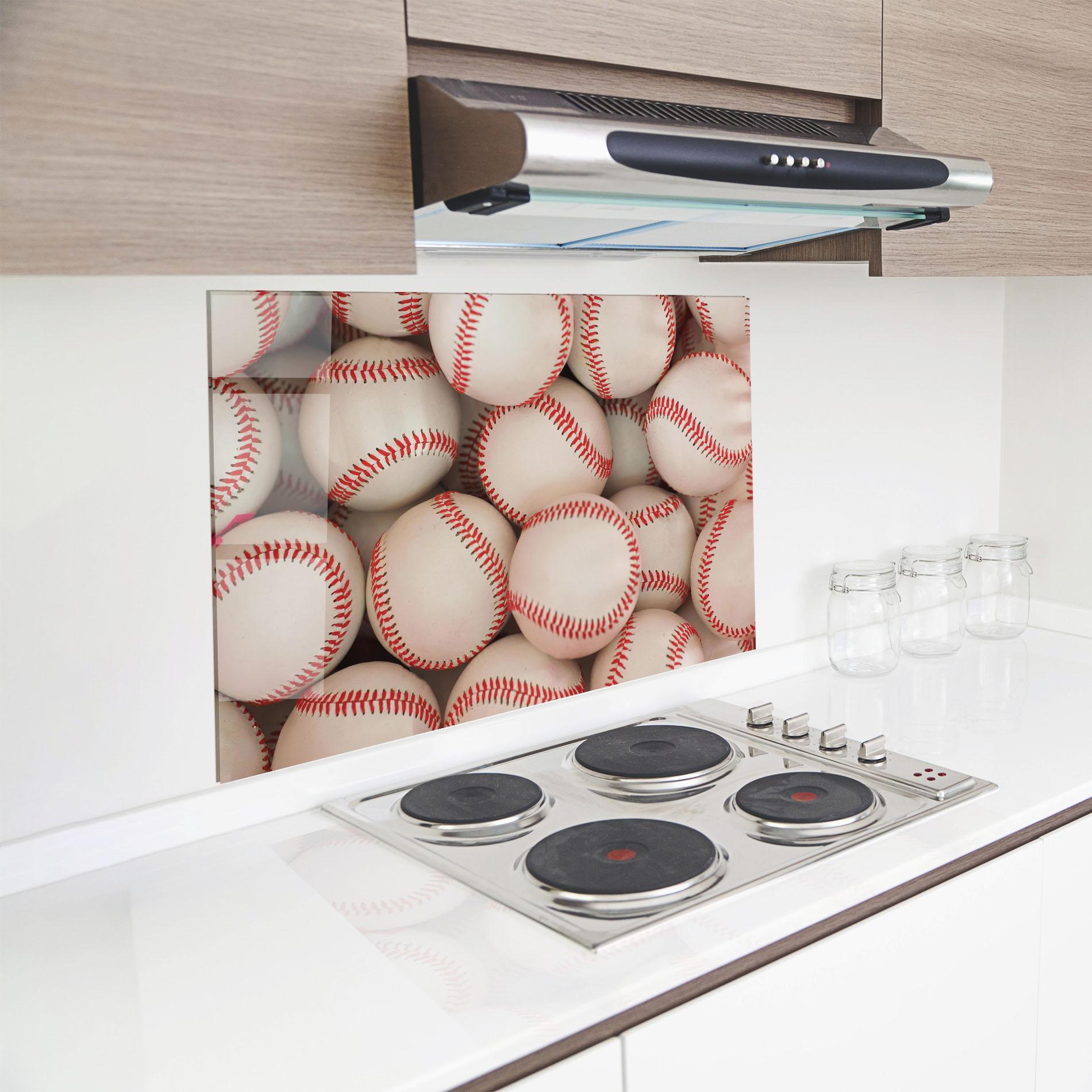 Küchenrückwand Glas Baseball Balls Stack mockup 8