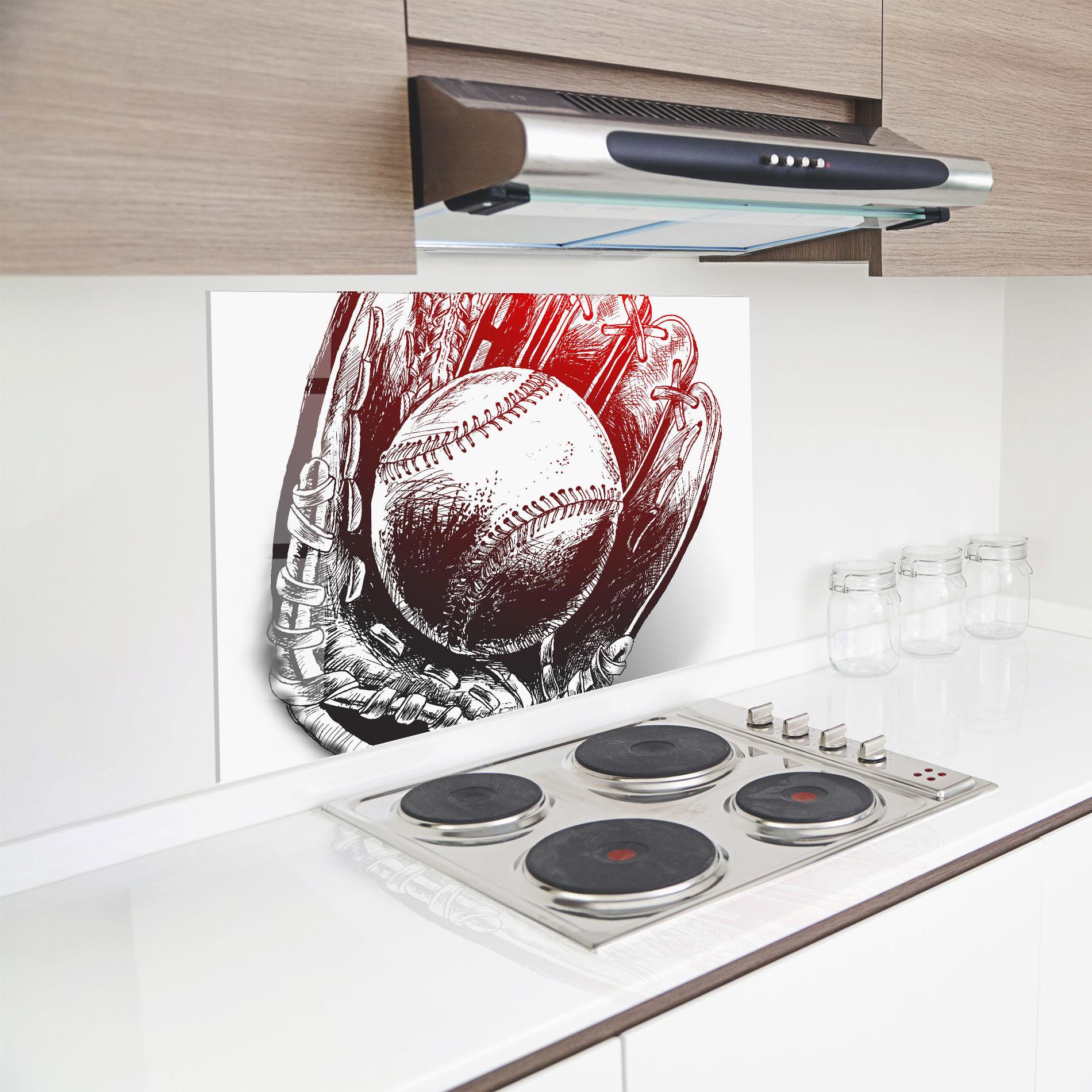 Küchenrückwand Glas Baseball Glove Art mockup 8