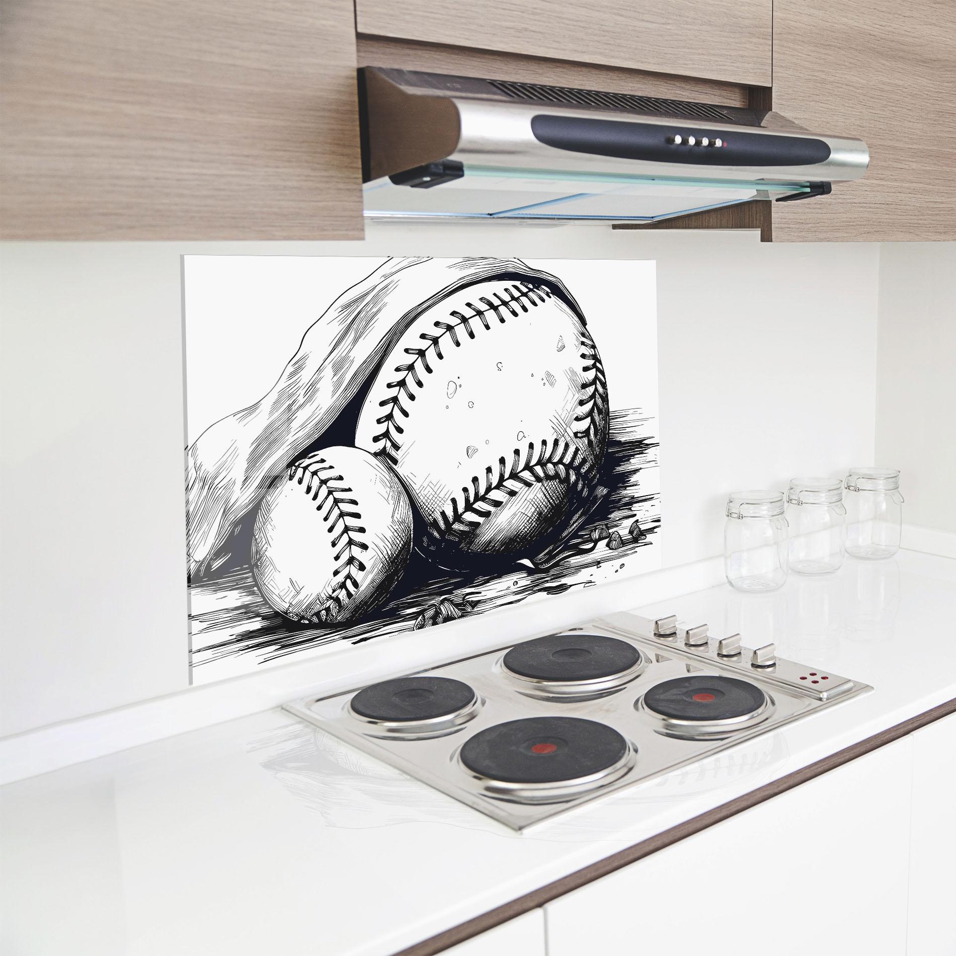 Küchenrückwand Glas Baseball Grey Line mockup 8